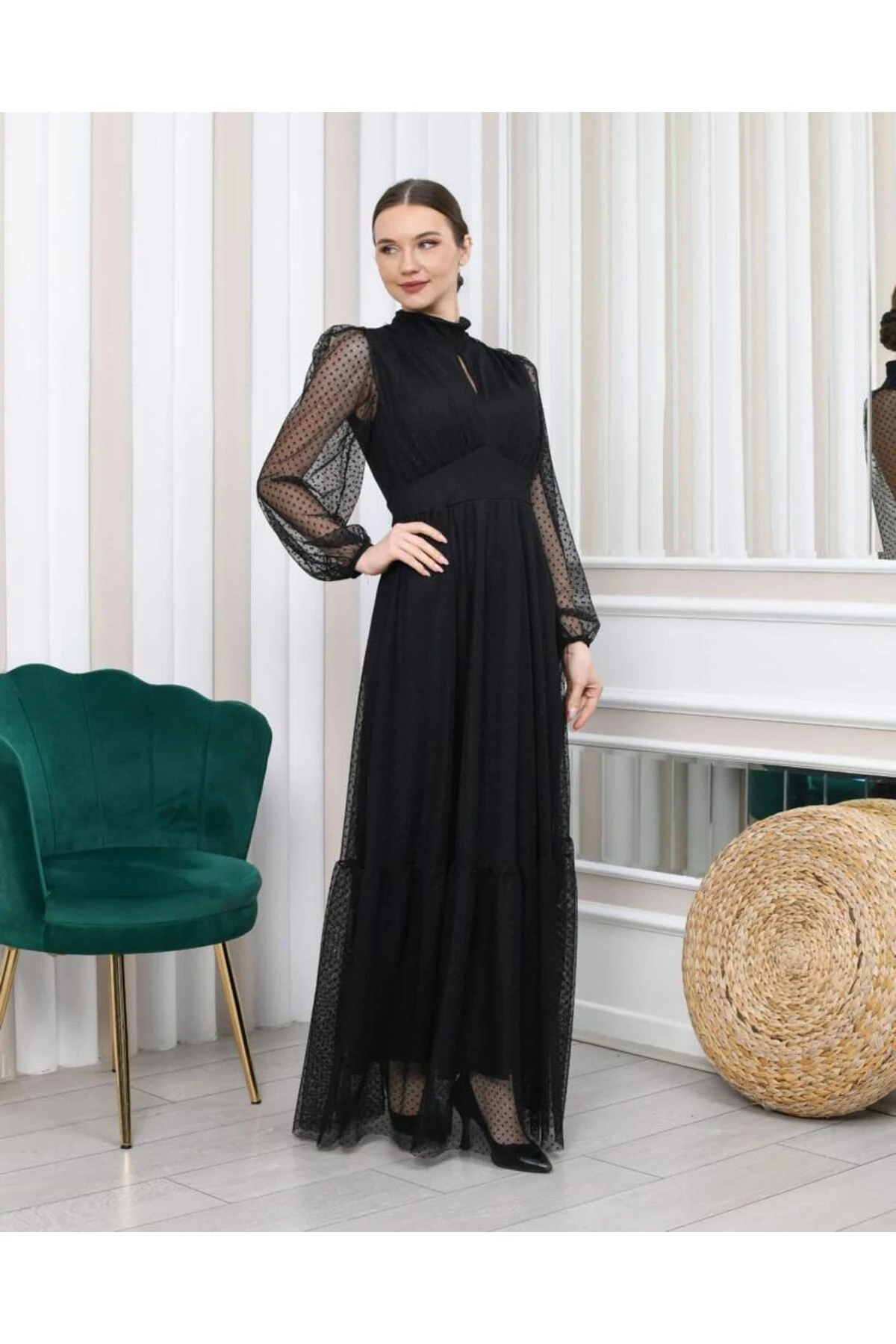 Abiye Puanlı Tül Elbise