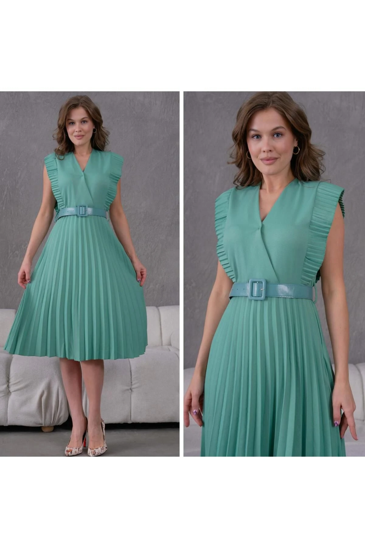 Kolsuz Pileli Elbise