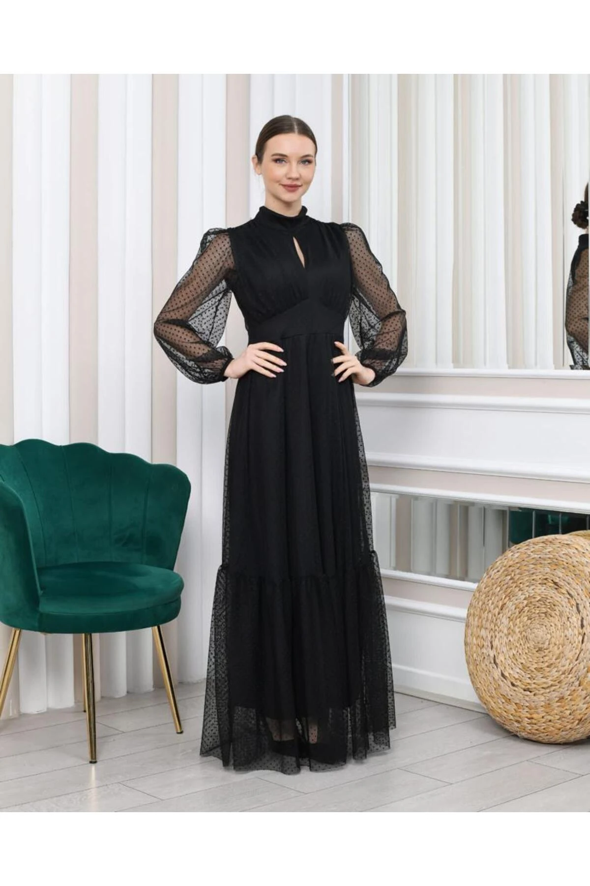 Abiye Puanlı Tül Elbise