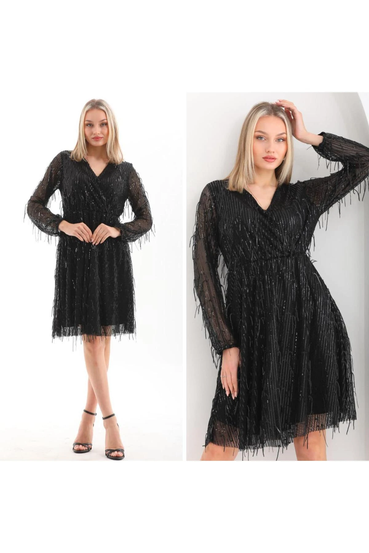 Saçaklı Pul Payet Elbise