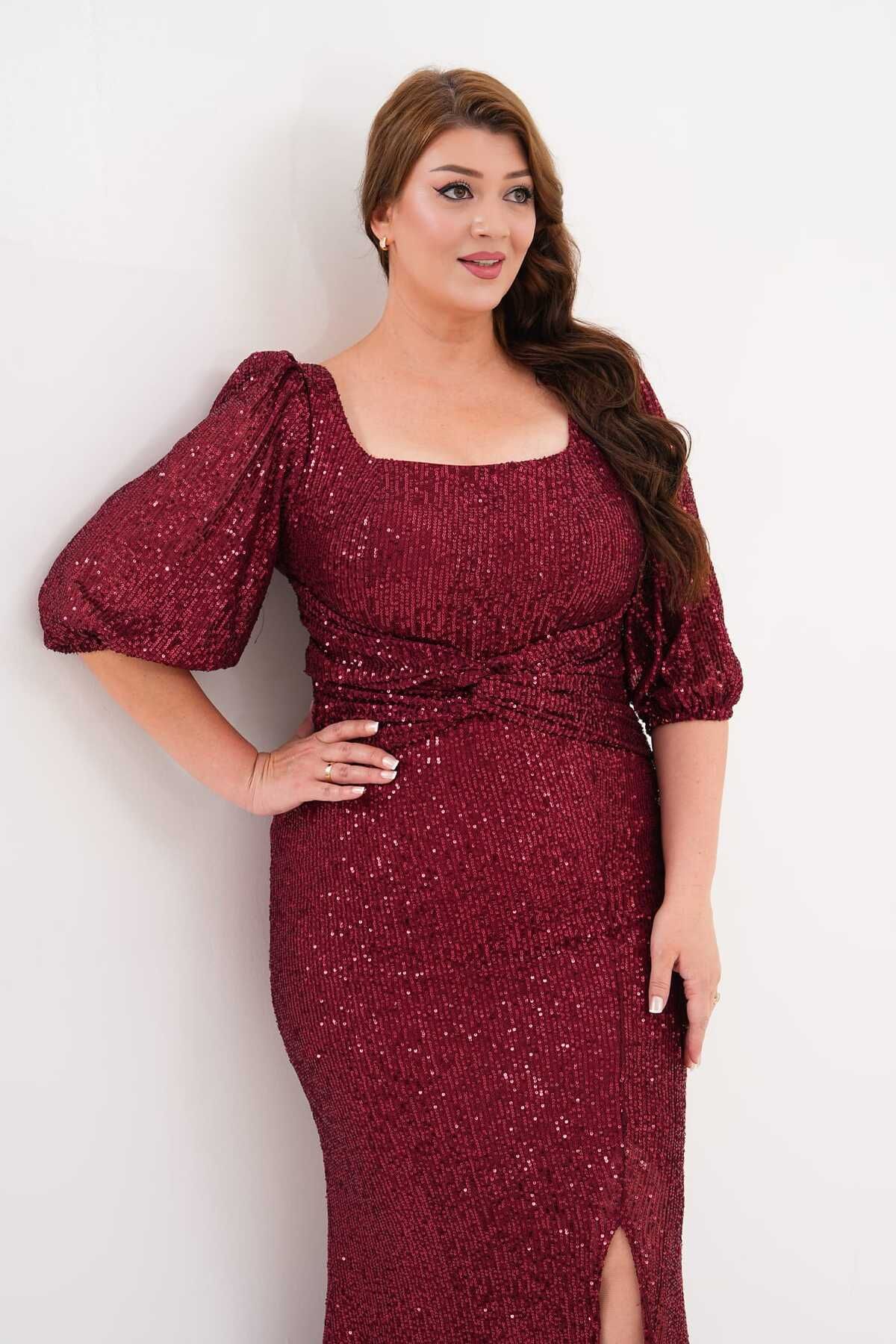 Payet Yarım Kol Abiye Elbise