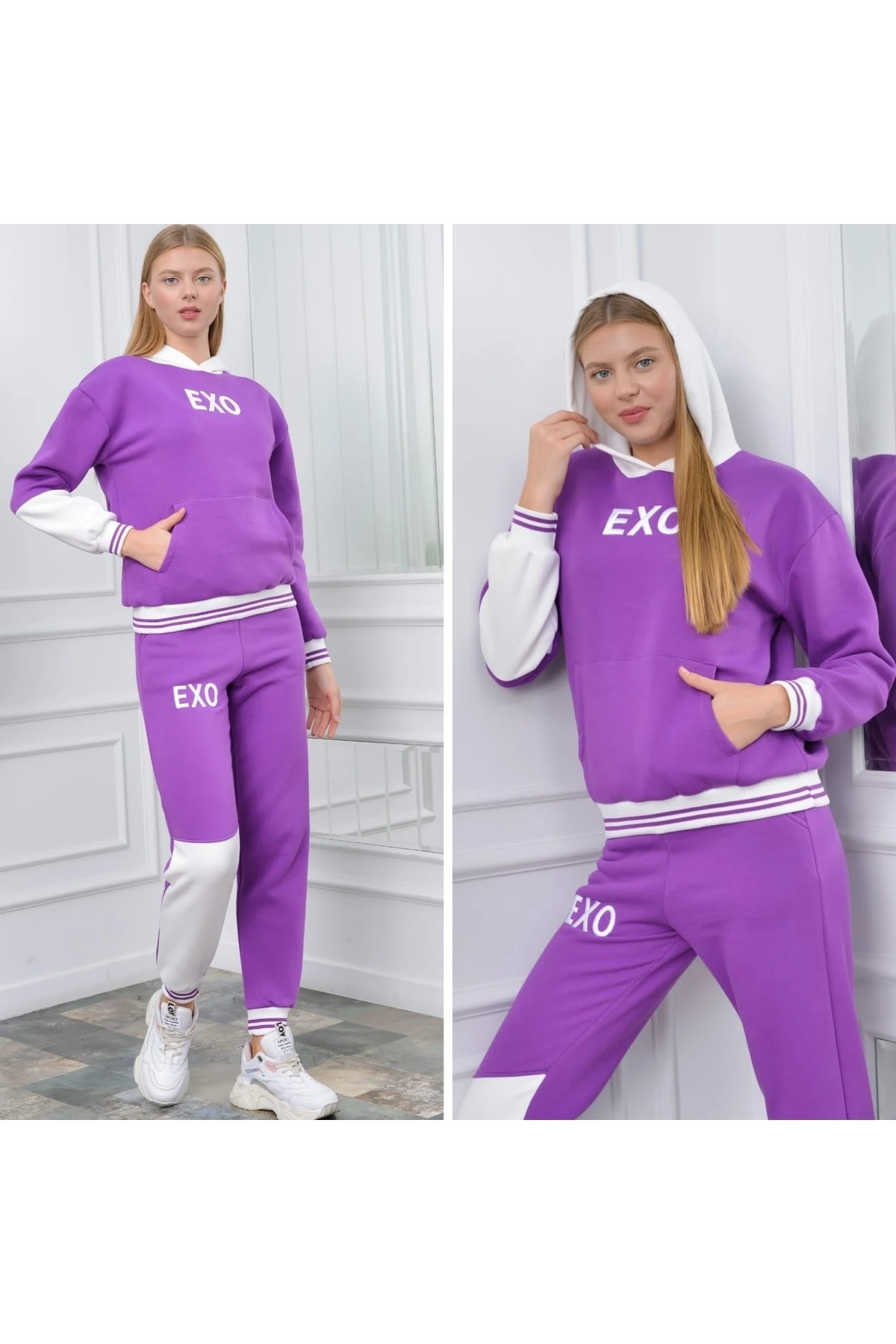 Kanguru Cepli Kapşonlu Takım - mor