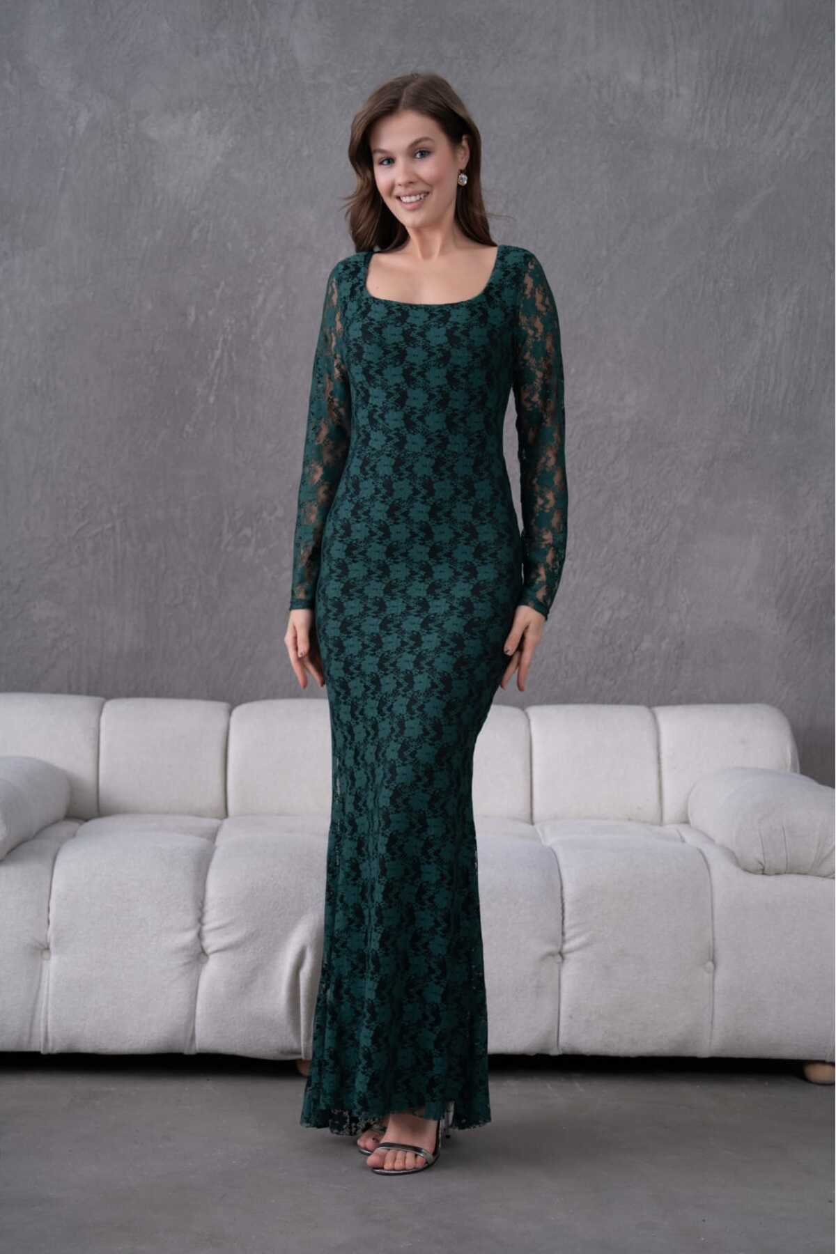 Likralı Dantel Abiye Elbise