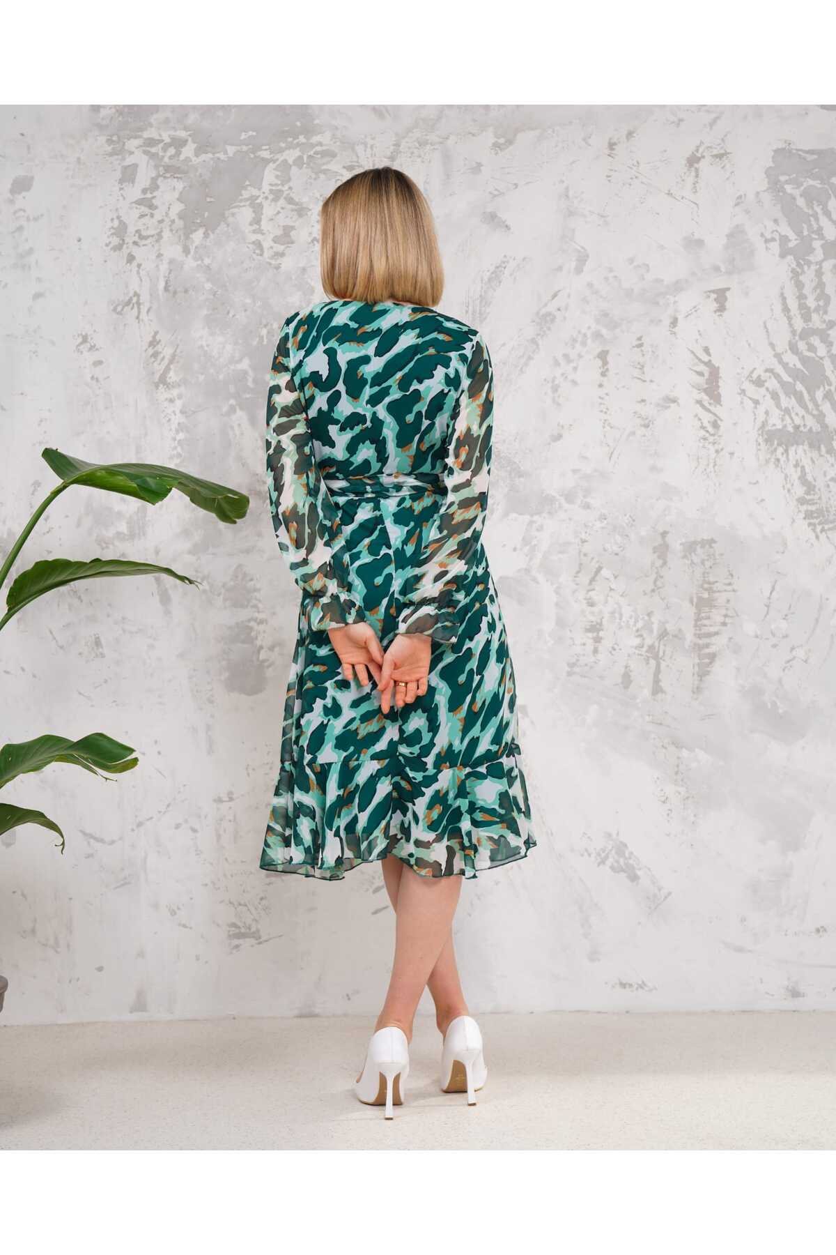 Yan Fermuarlı Midi Boy Desenli Şifon