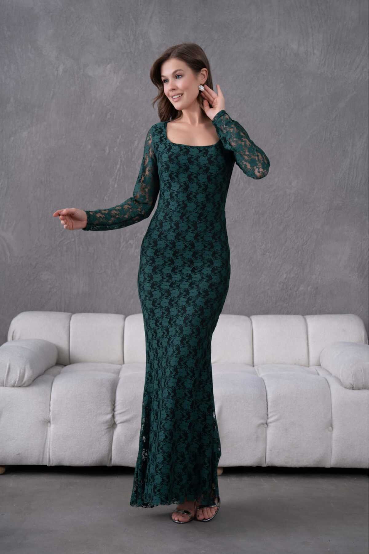 Likralı Dantel Abiye Elbise