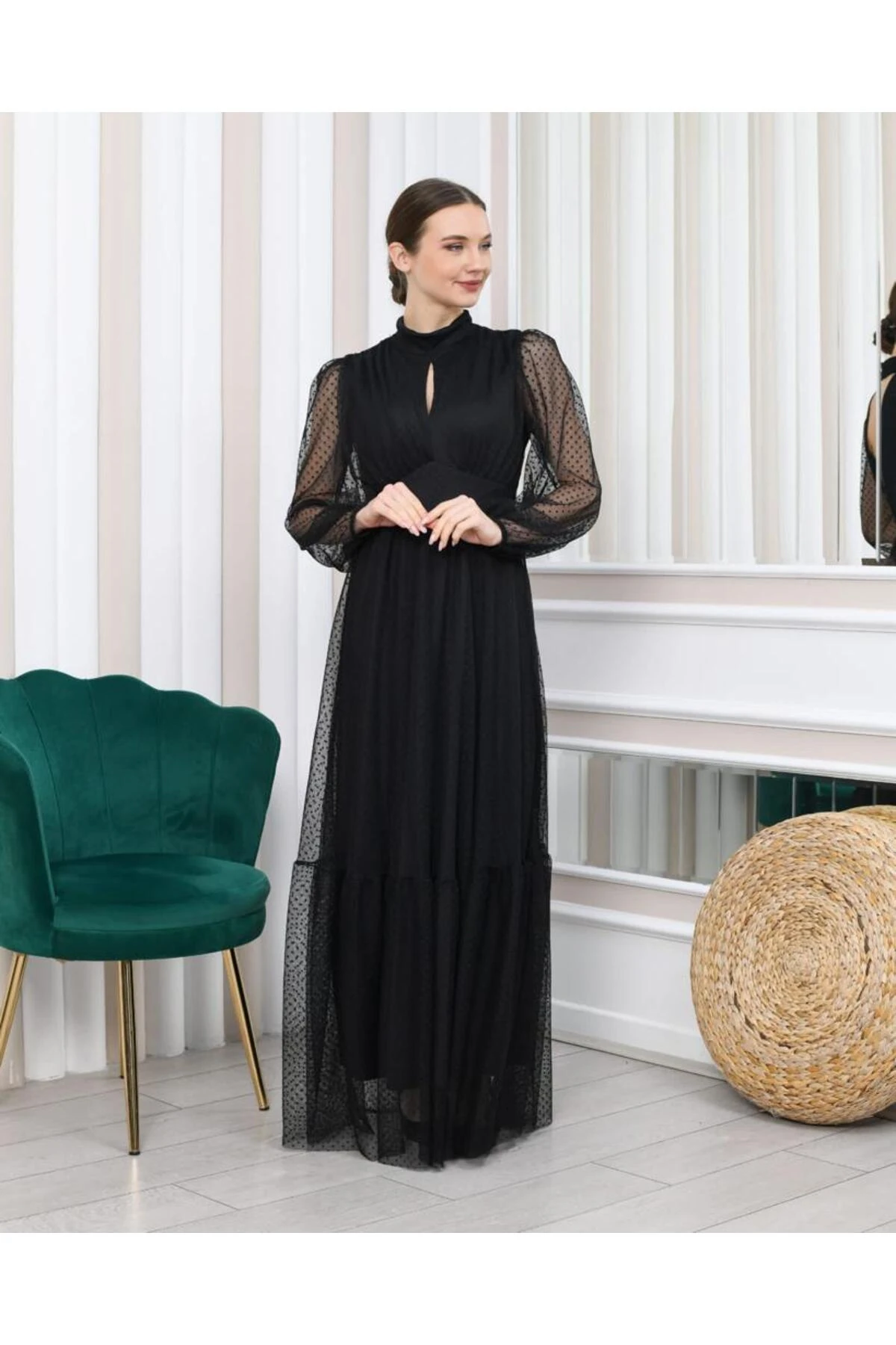 Abiye Puanlı Tül Elbise