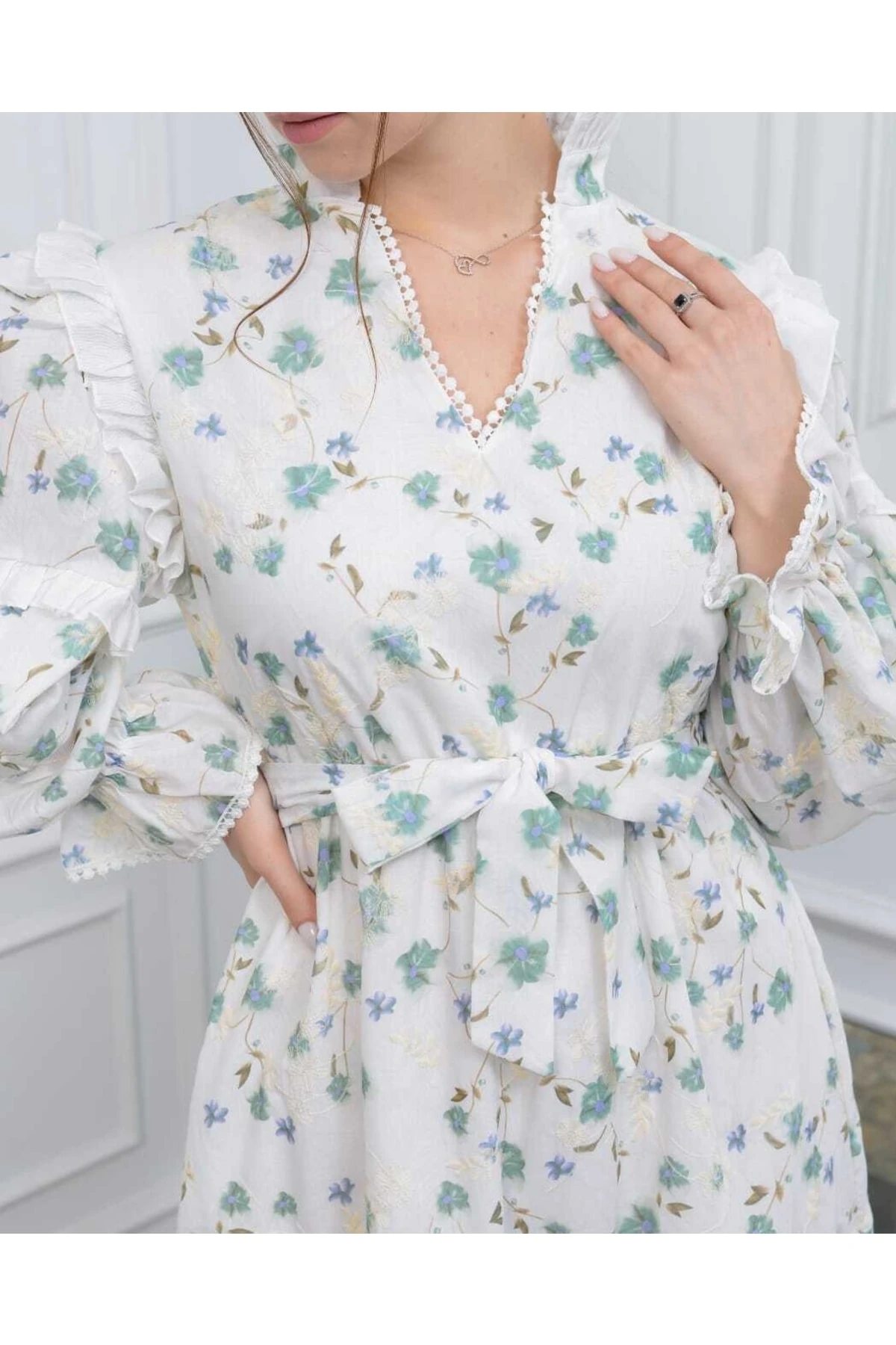 Nakış Baskılı Fisto Kumaş (PAMUKLU) Elbise