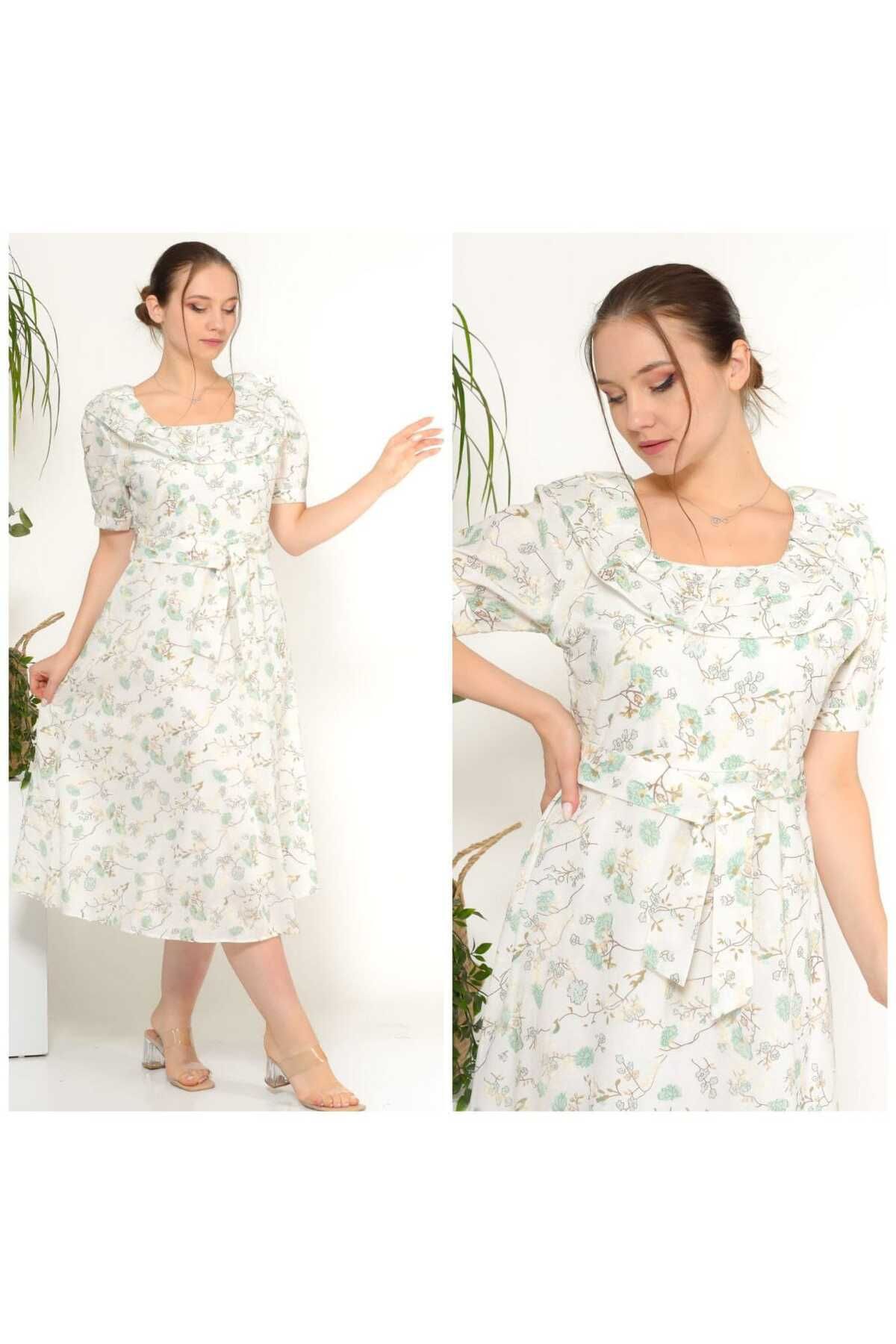 Madonna Yaka Nakışlı Elbise