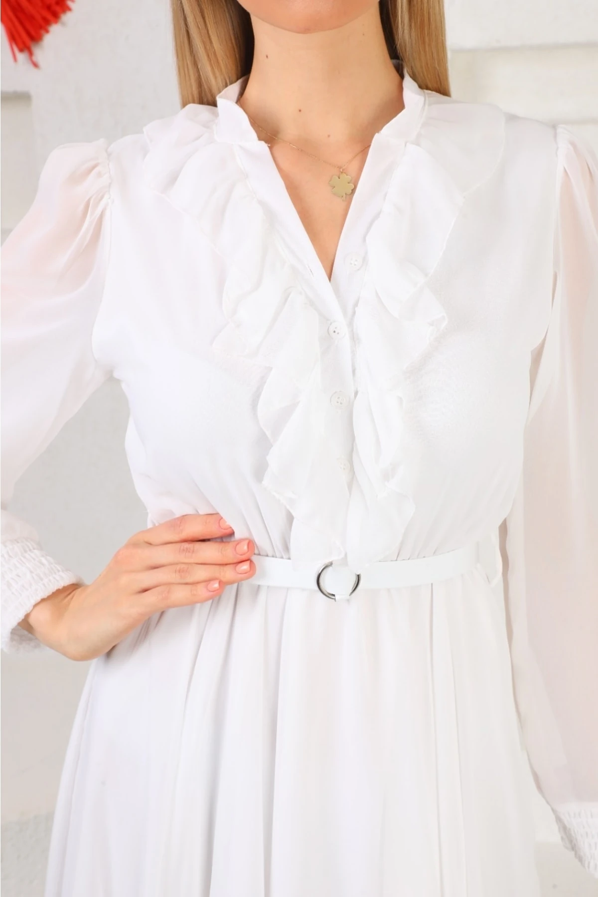 Deri Kemerli Barbie Şifon Elbise