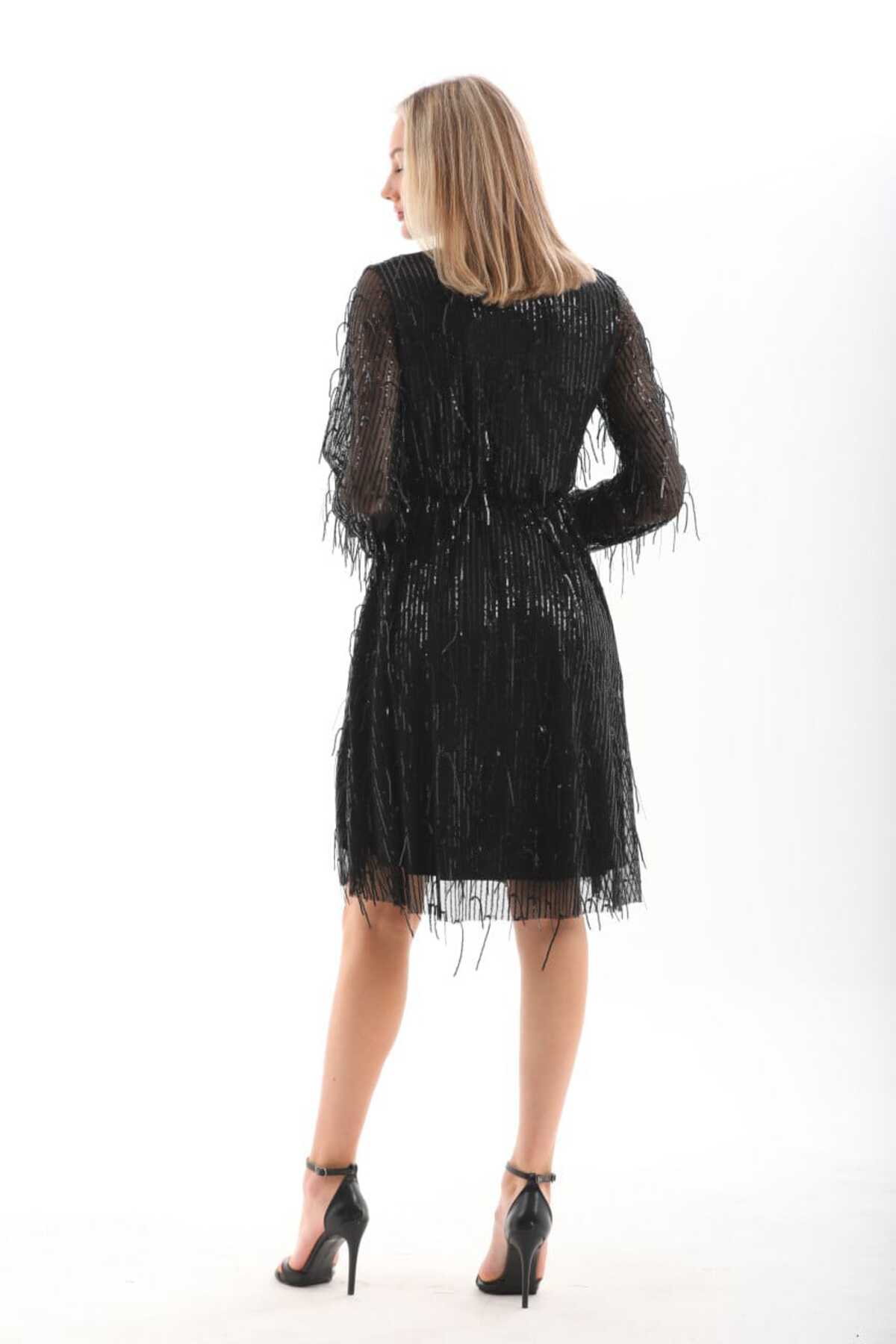 Saçaklı Pul Payet Elbise