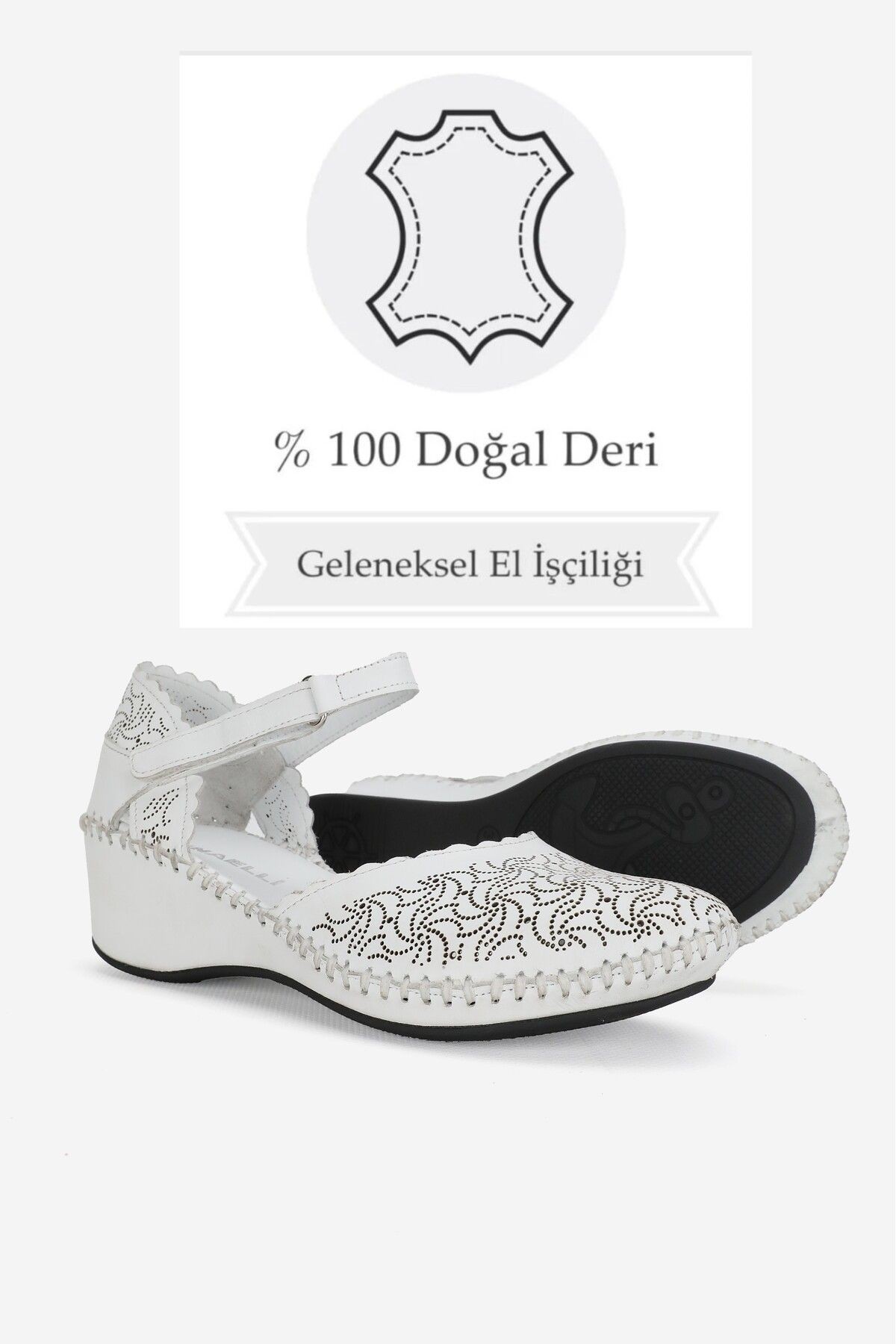 KADIN BEYAZ HAKİKİ DERİ 35-41-42 NUMARA DOLGU TOPUKLU YAN AÇIK SANDALET