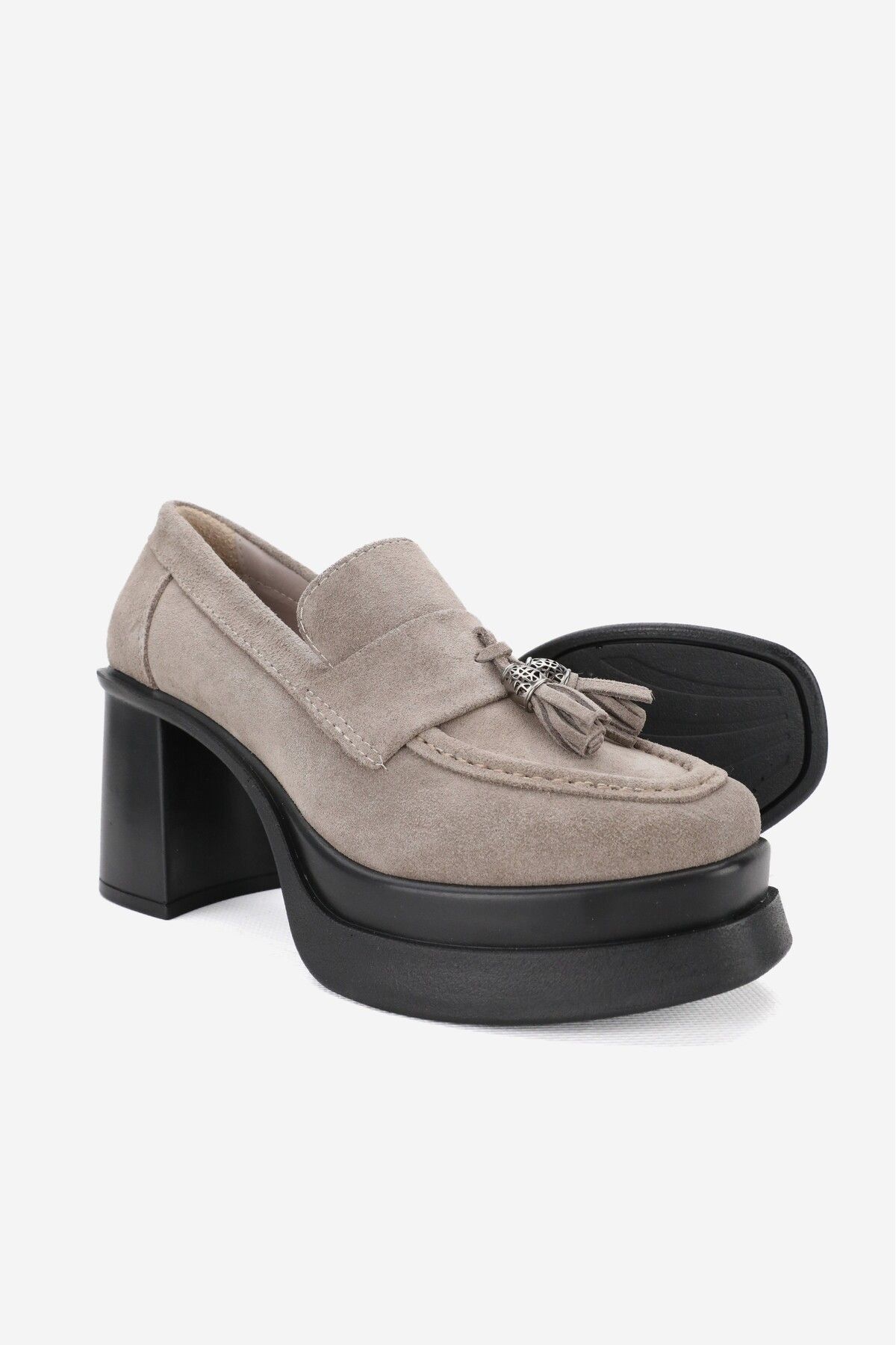 KADIN TABA SÜET HAKİKİ DERİ YÜKSEK TOPUKLU PLATFORMLU LOAFER AYAKKABI