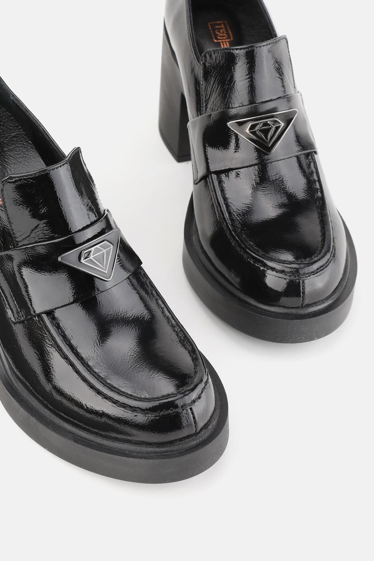 KADIN SİYAH MAT HAKİKİ DOĞAL DERİ 36-41 NUMARA YÜKSEK TOPUKLU LOAFER AYAKKABI