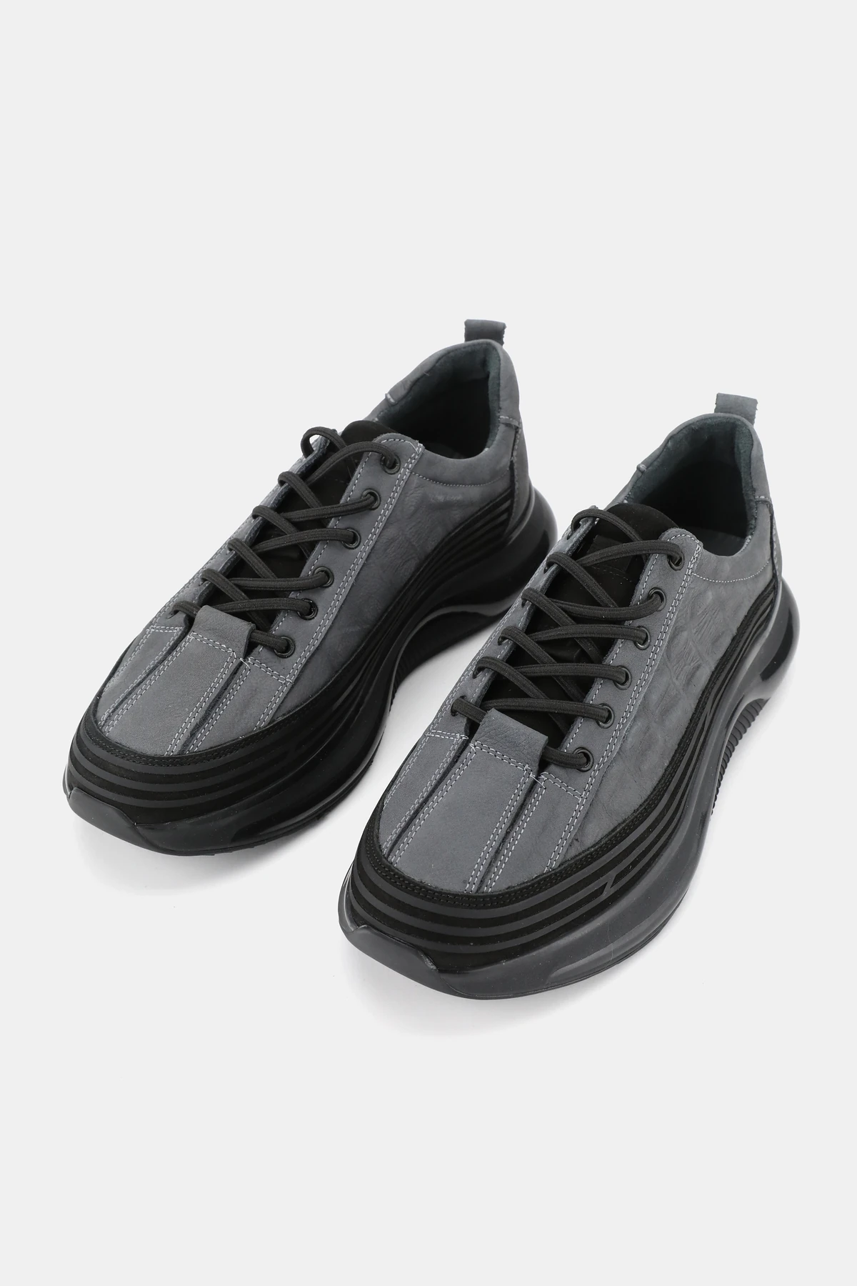 ERKEK GRİ NUBUK HAKİKİ DOĞAL DERİ BAĞCIKLI SNEAKER AYAKKABI