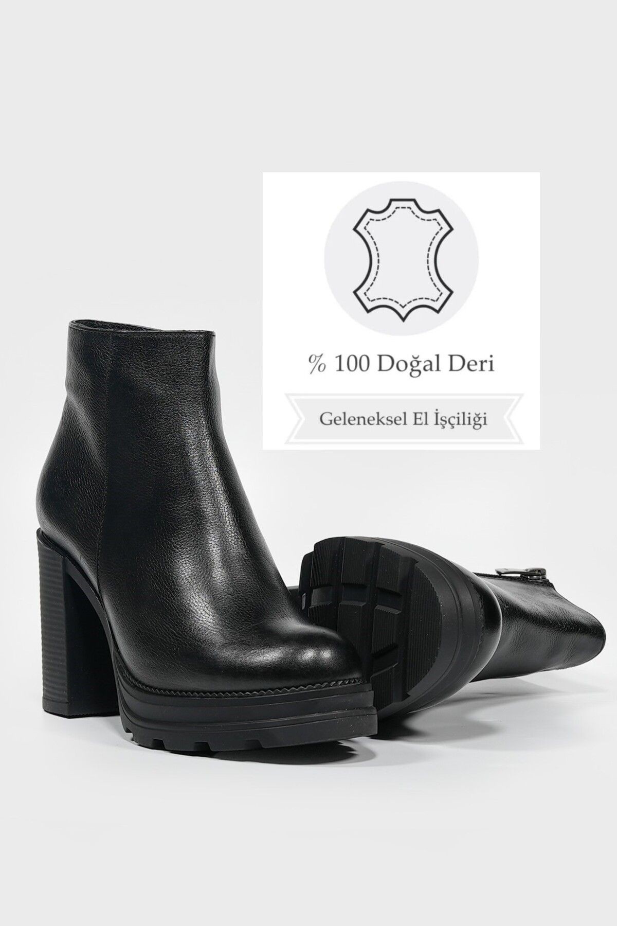 KADIN SİYAH HAKİKİ DOĞAL DERİ PLATFORMLU TOPUKLU BOT & BOOTİE