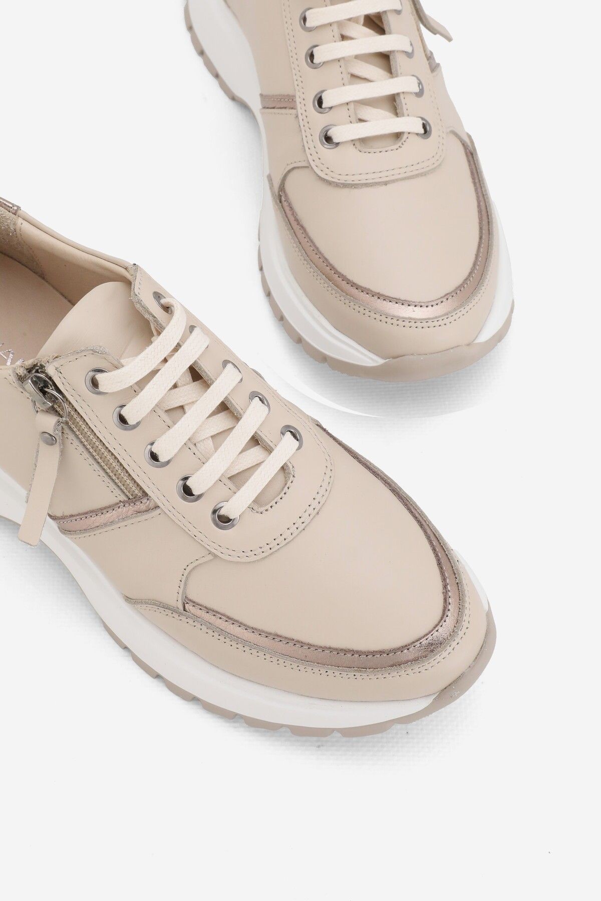 KADIN BEJ HAKİKİ DOĞAL DERİ BAĞCIKLI SNEAKER CASUAL AYAKKABI