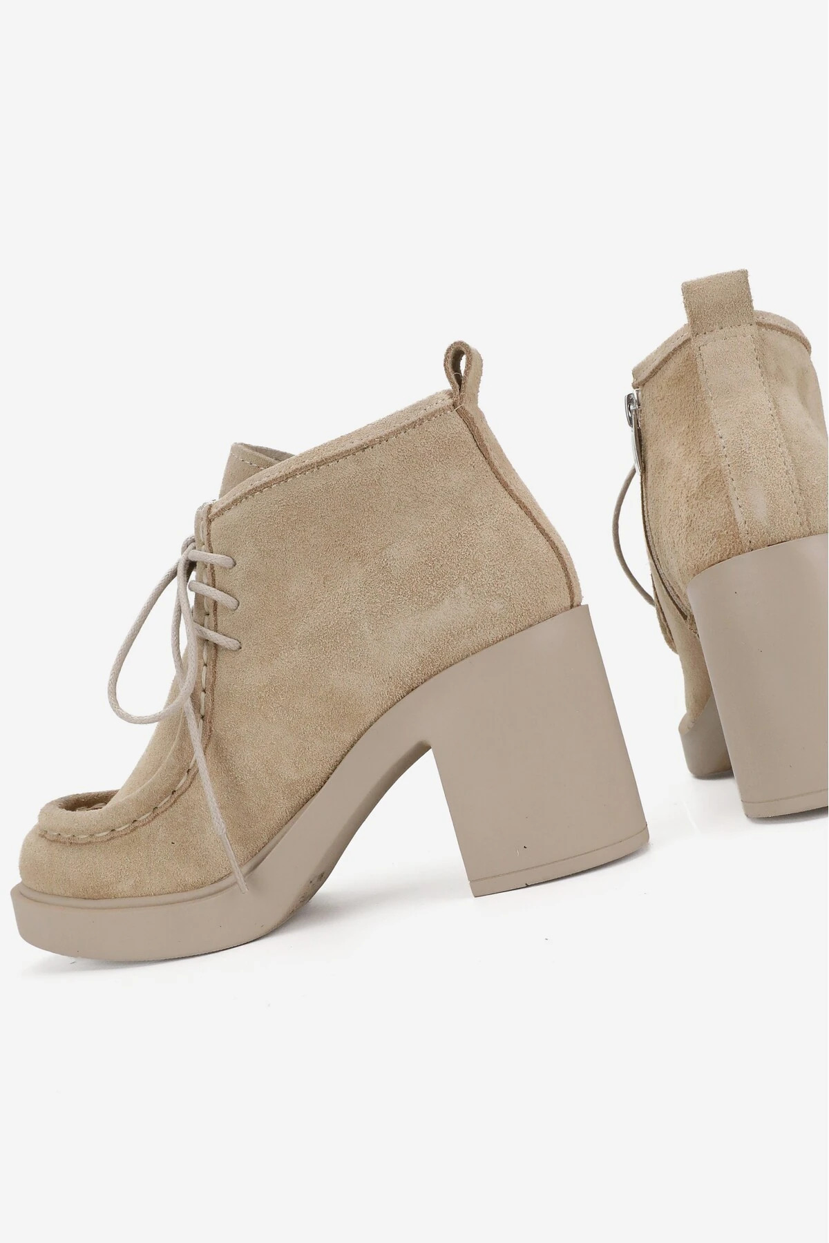 KADIN BEJ SÜET HAKİKİ DERİ 36-41 NUMARA KALIN TOPUKLU BAĞCIKLI BİLEKTE BOT