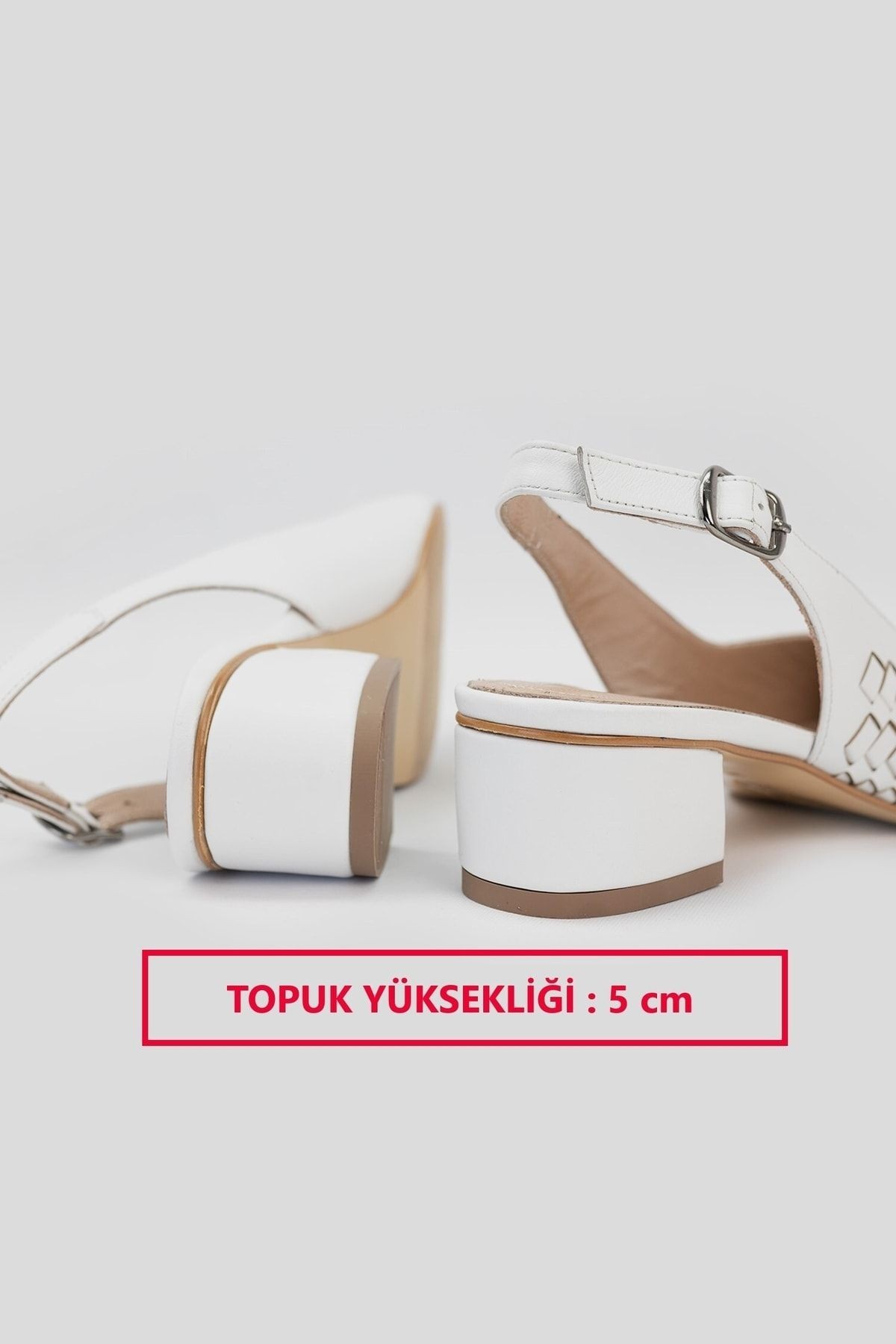 Kadın Bej Örgülü Hakiki Deri 35-41 Numara Topuklu Ayakkabı