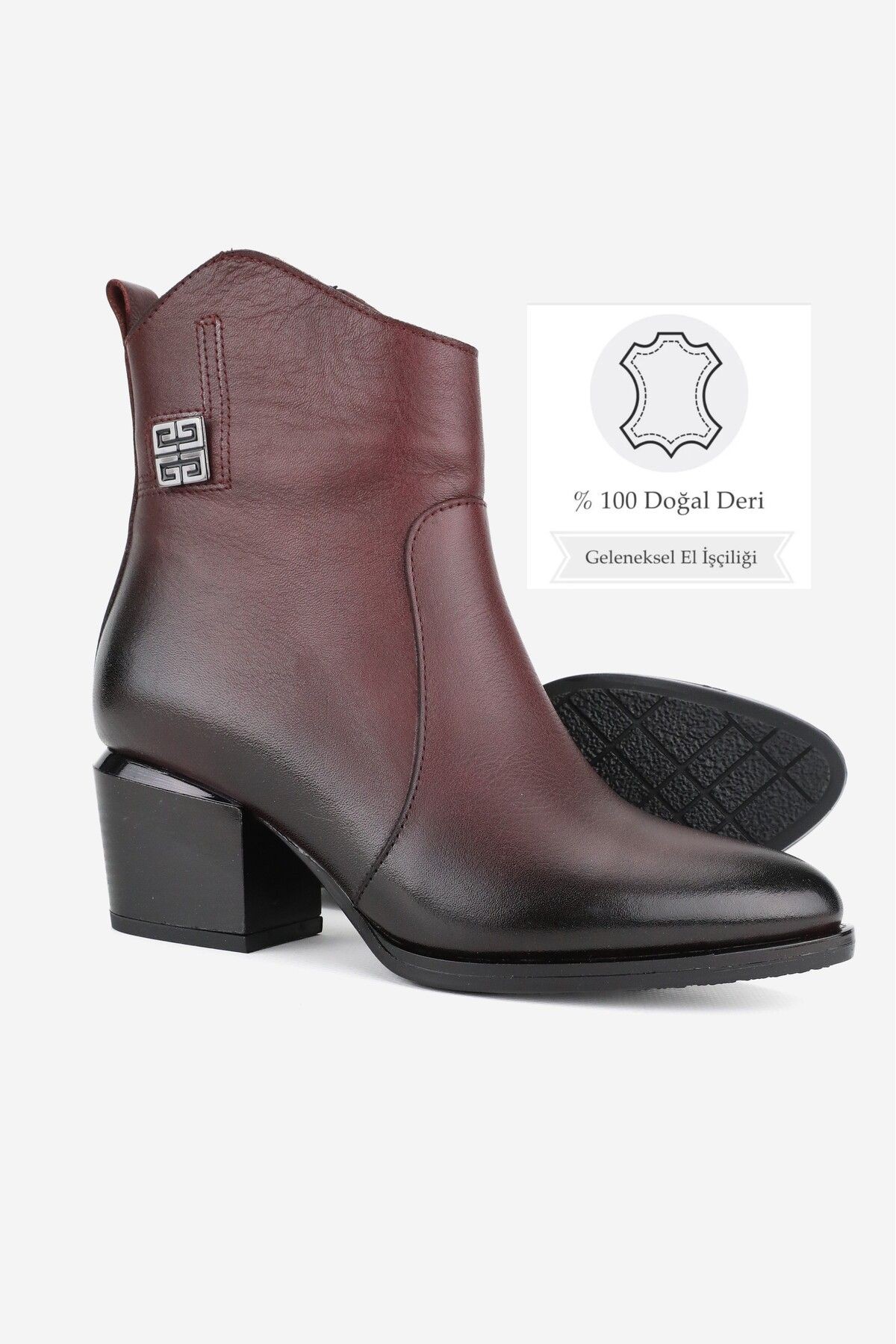 KADIN BORDO HAKİKİ DOĞAL DERİ 36-41 NUMARA KALIN TOPUKLU BOT & BOOTİE