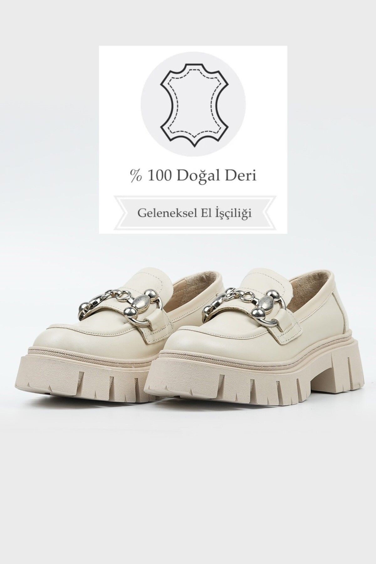 KADIN BEJ HAKİKİ DOĞAL DERİ TOKALI LOAFER AYAKKABI