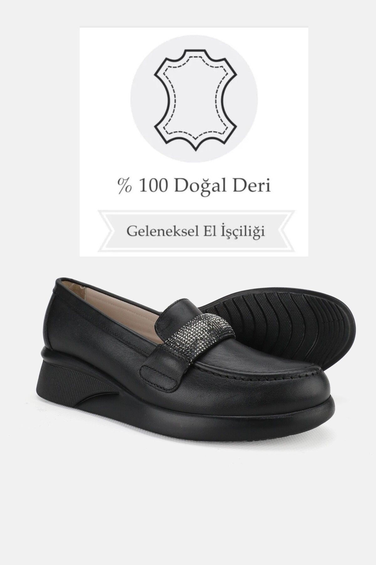 KADIN SİYAH HAKİKİ DOĞAL DERİ DOLGU TOPUKLU AYAKKABI
