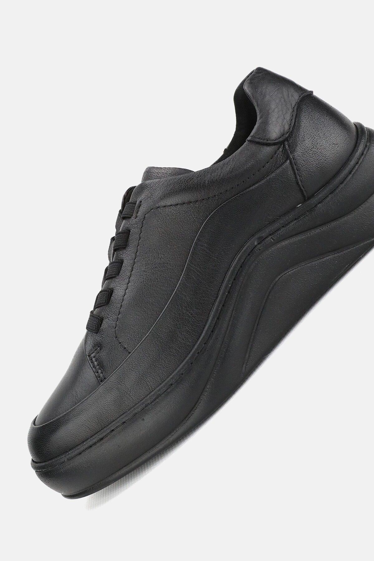 KADIN SİYAH HAKİKİ DOĞAL DERİ 36-41 NUMARA LASTİK BAĞCIKLI SNEAKER CASUAL AYAKKABI