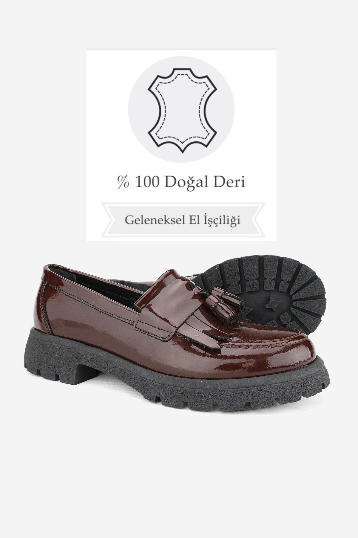 KADIN BORDO RUGAN HAKİKİ DOĞAL DERİ 36-41 NUMARA PÜSKÜLLÜ LOAFER AYAKKABI