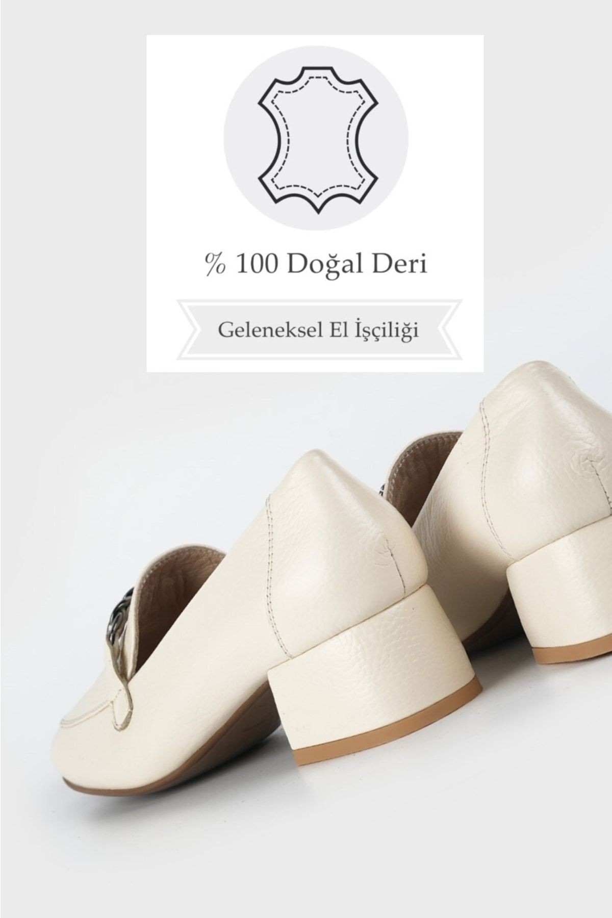 Kadın Bej Hakiki Deri 34-35-41 Numara Topuklu Klasik Ayakkabı