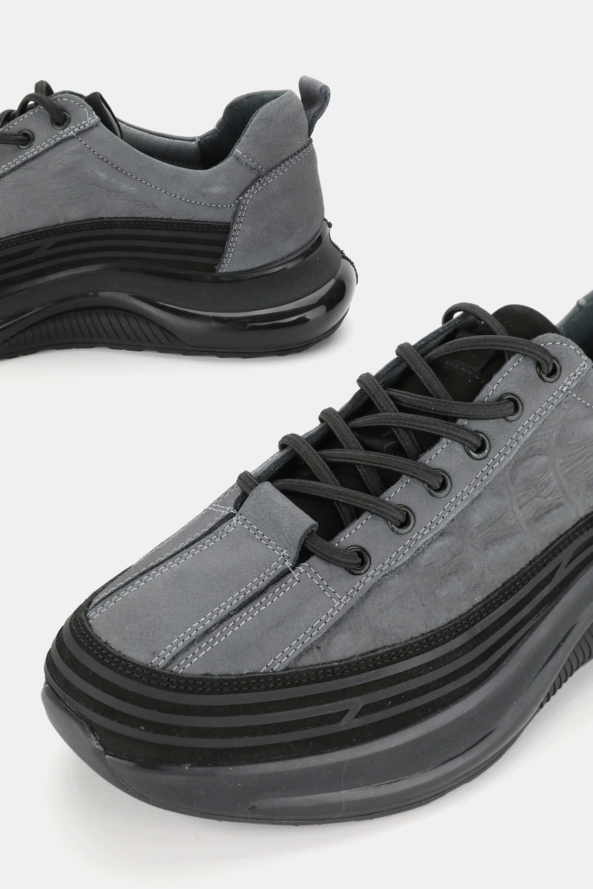 ERKEK GRİ NUBUK HAKİKİ DOĞAL DERİ BAĞCIKLI SNEAKER AYAKKABI