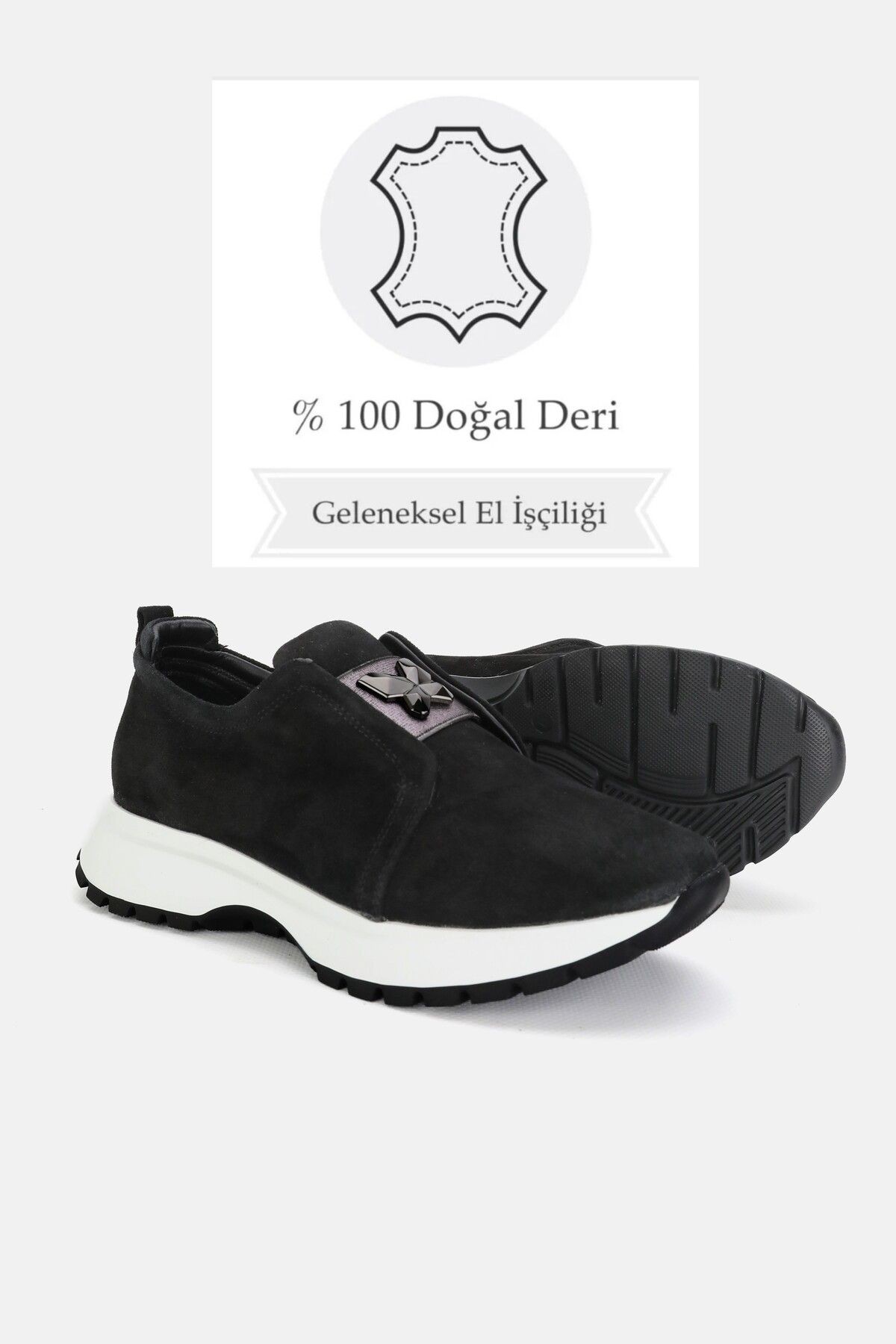 KADIN SİYAH SÜET HAKİKİ DOĞAL DERİ TOKALI SNEAKER CASUAL AYAKKABI