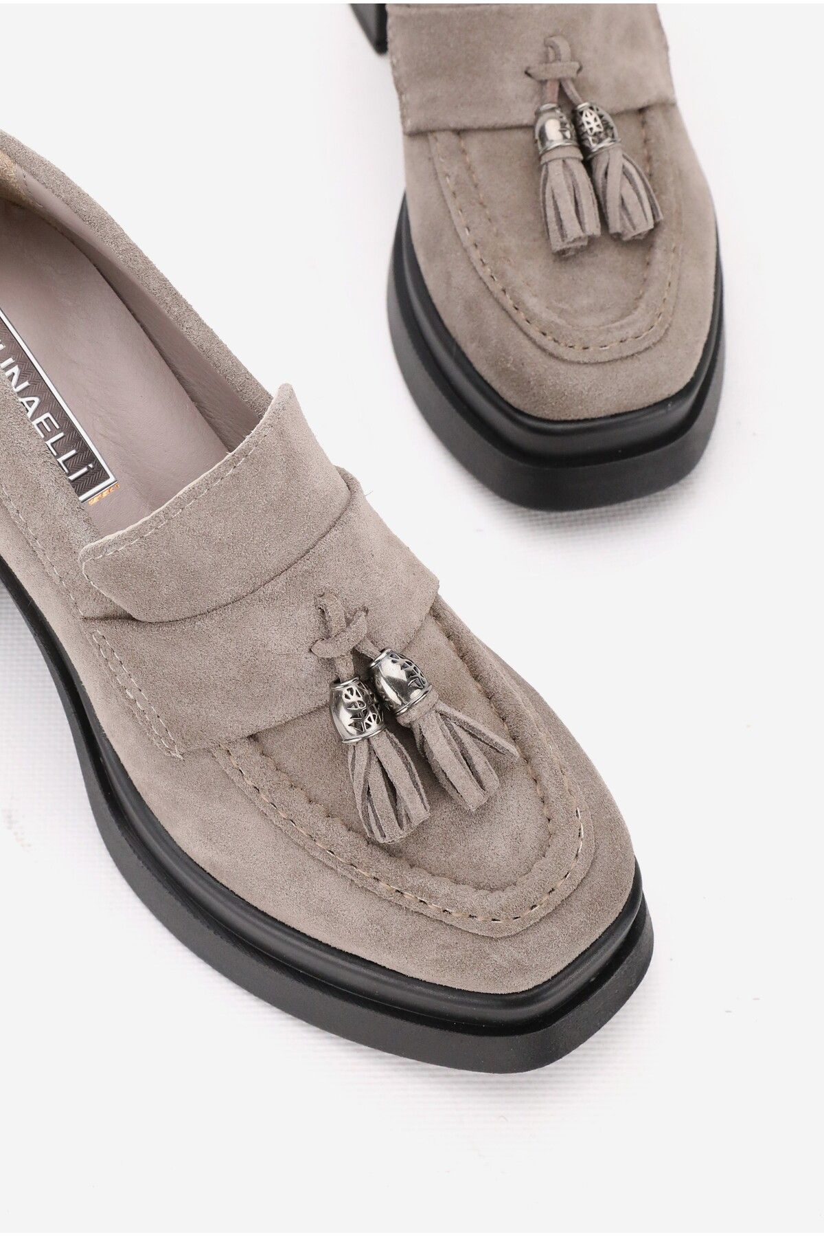 KADIN TABA SÜET HAKİKİ DERİ YÜKSEK TOPUKLU PLATFORMLU LOAFER AYAKKABI