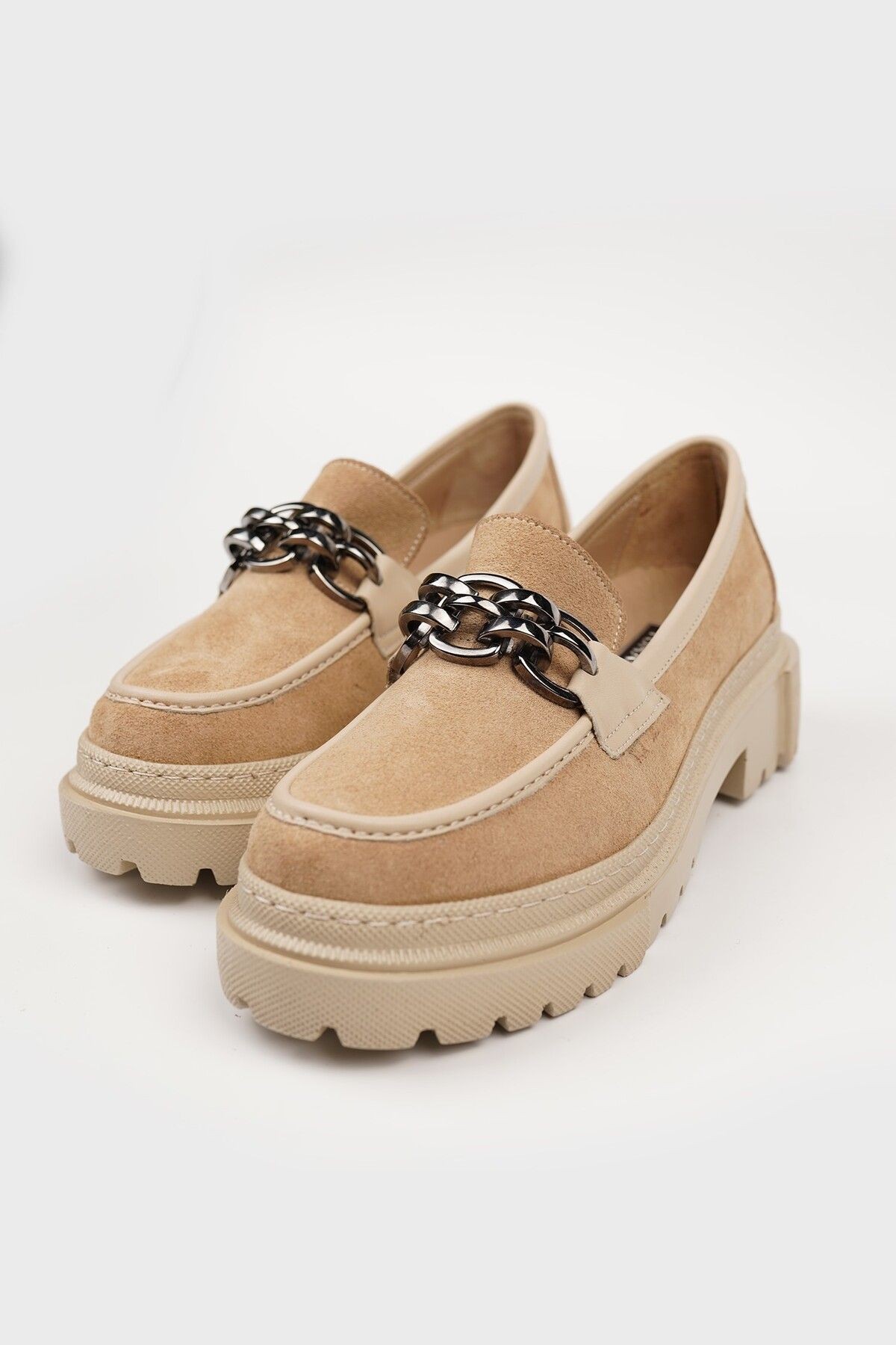 KADIN BEJ SÜET HAKİKİ DOĞAL DERİ 35-41 NUMARA CASUAL LOAFER AYAKKABI