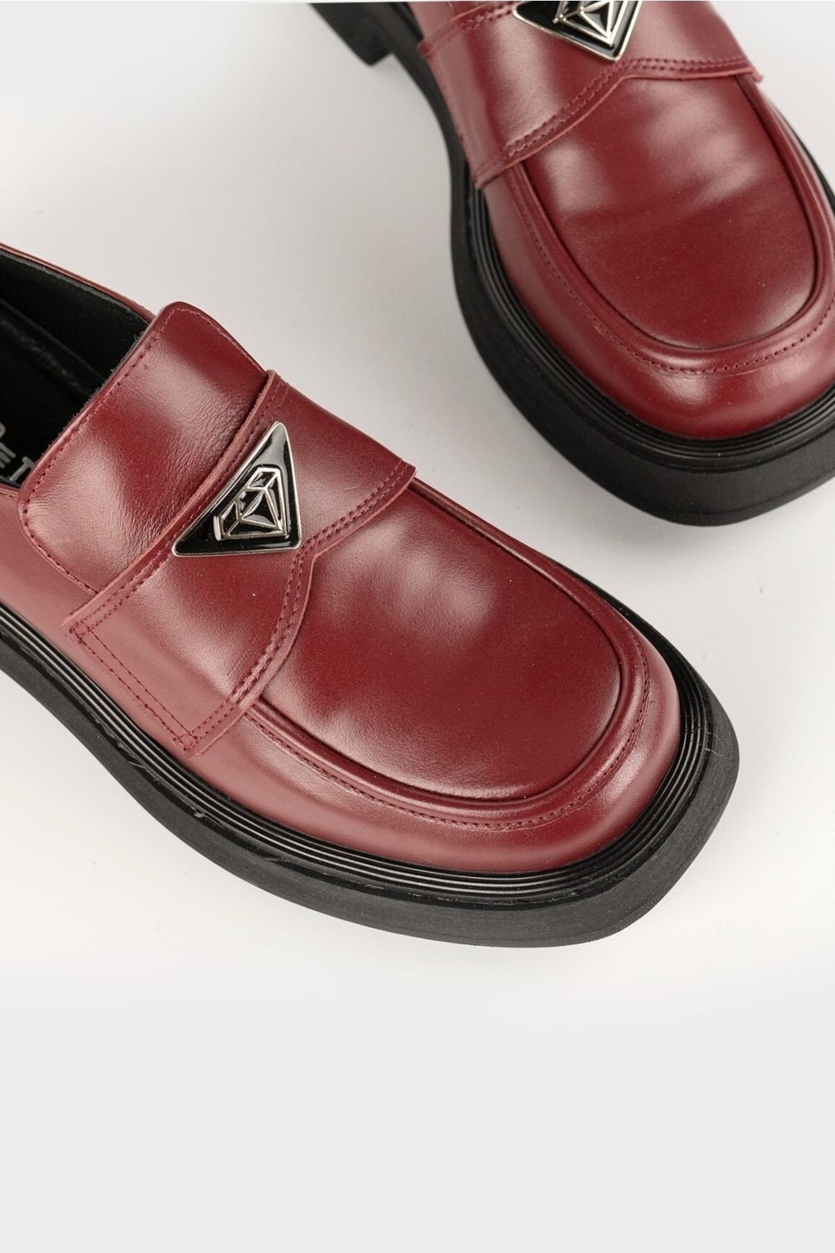 Kadın Bordo Hakiki Doğal Deri Loafer Ayakkabı