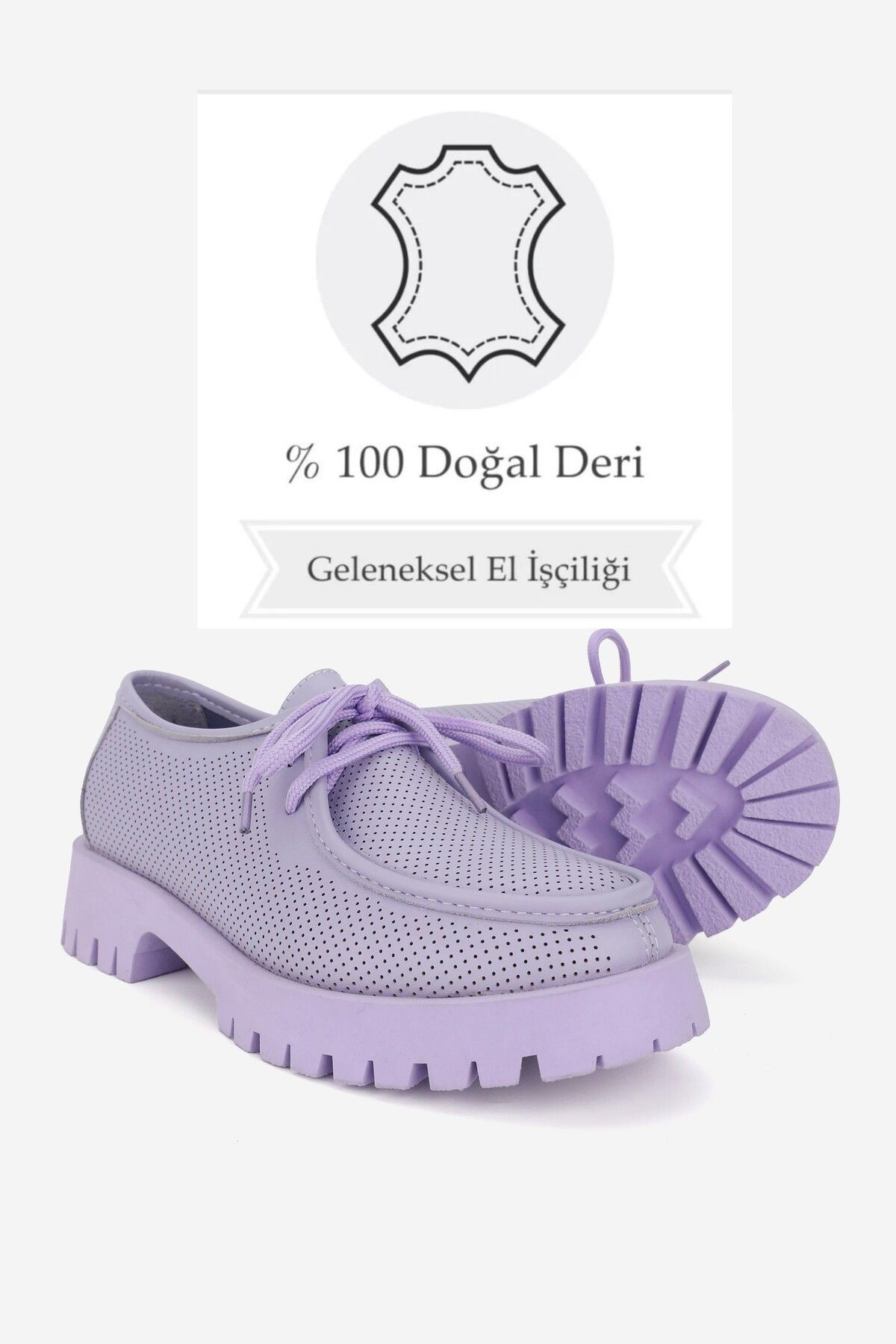 KADIN LİLA HAKİKİ DOĞAL DERİ 36-41 NUMARA BAĞCIKLI AYAKKABI