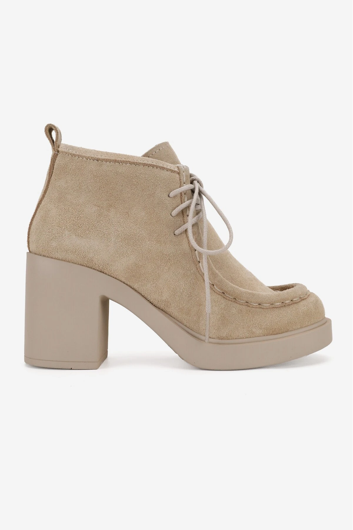 KADIN BEJ SÜET HAKİKİ DERİ 36-41 NUMARA KALIN TOPUKLU BAĞCIKLI BİLEKTE BOT