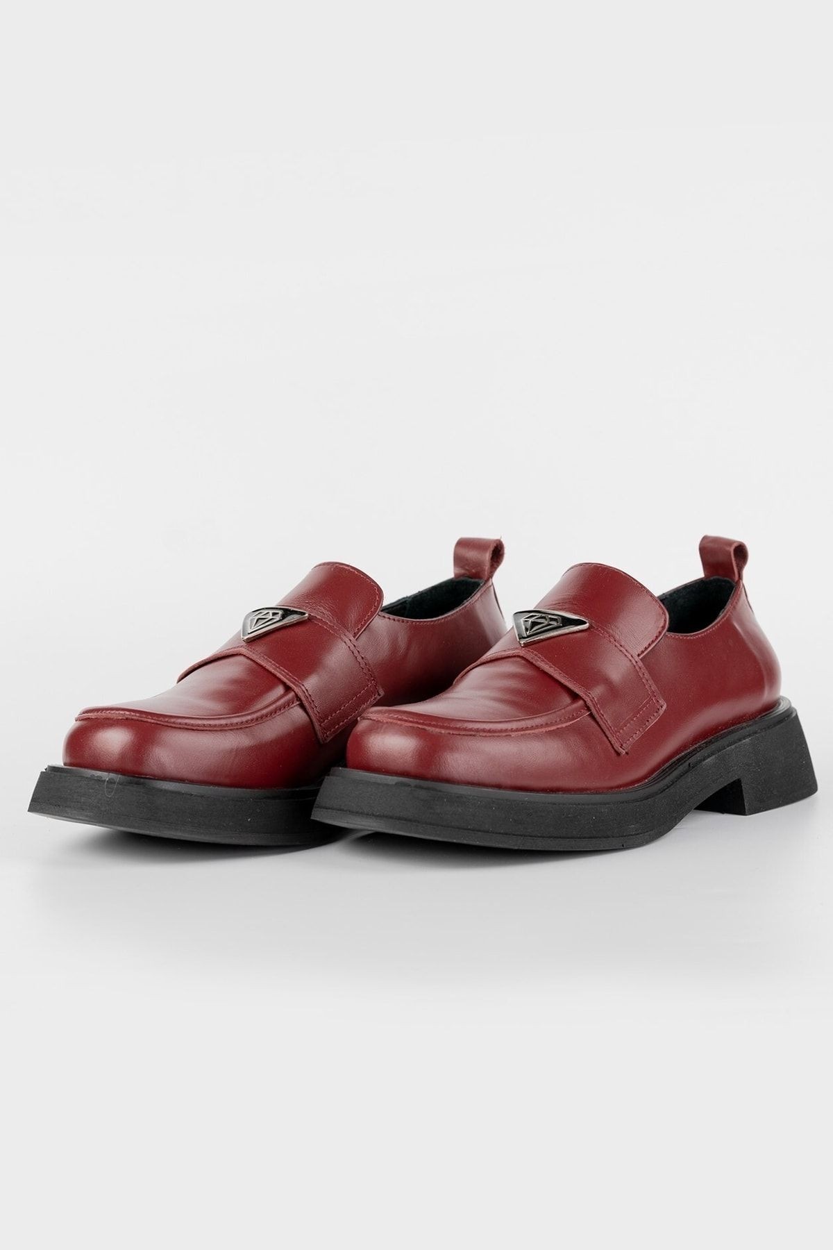 Kadın Bordo Hakiki Doğal Deri Loafer Ayakkabı