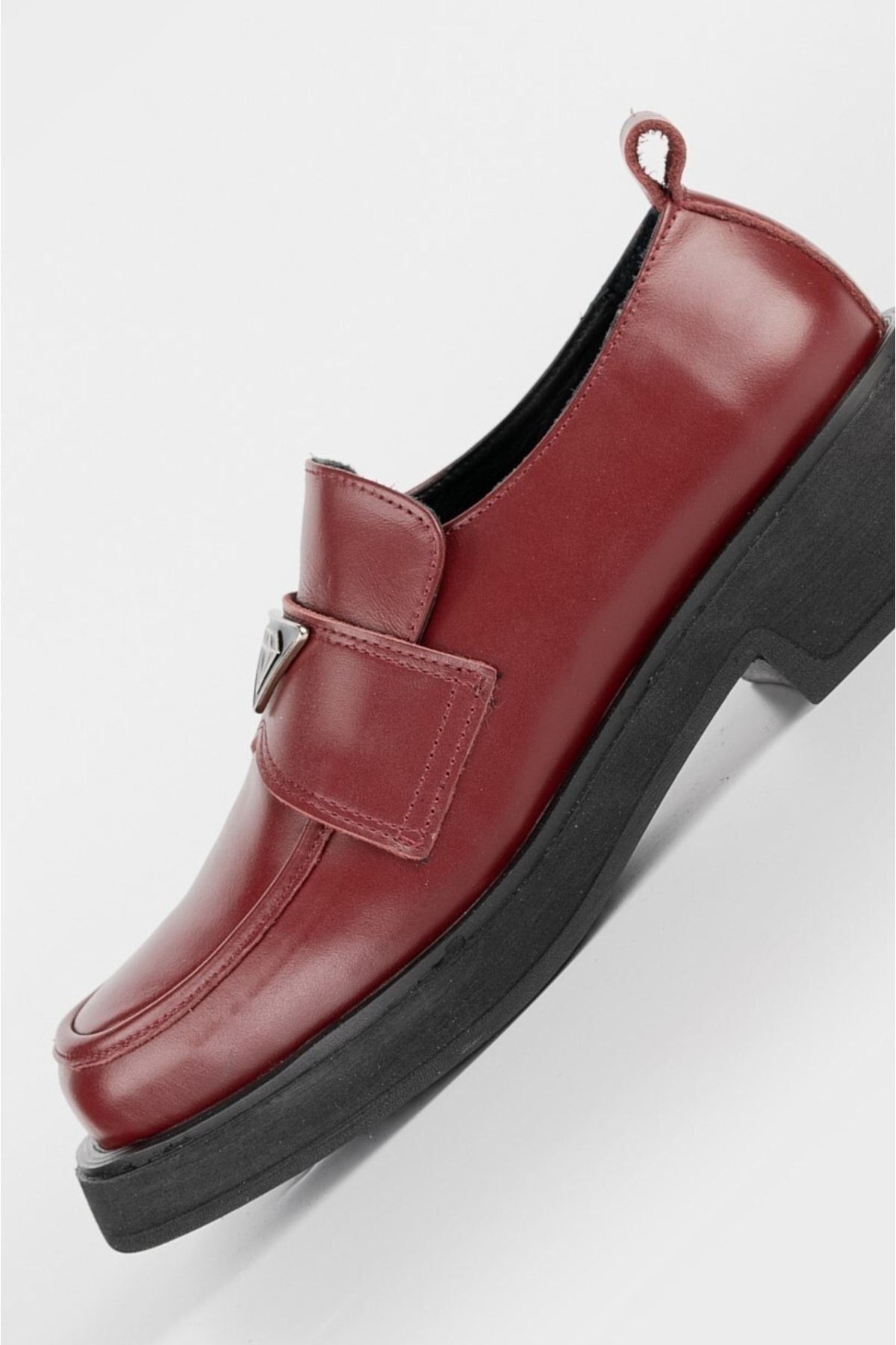Kadın Bordo Hakiki Doğal Deri Loafer Ayakkabı