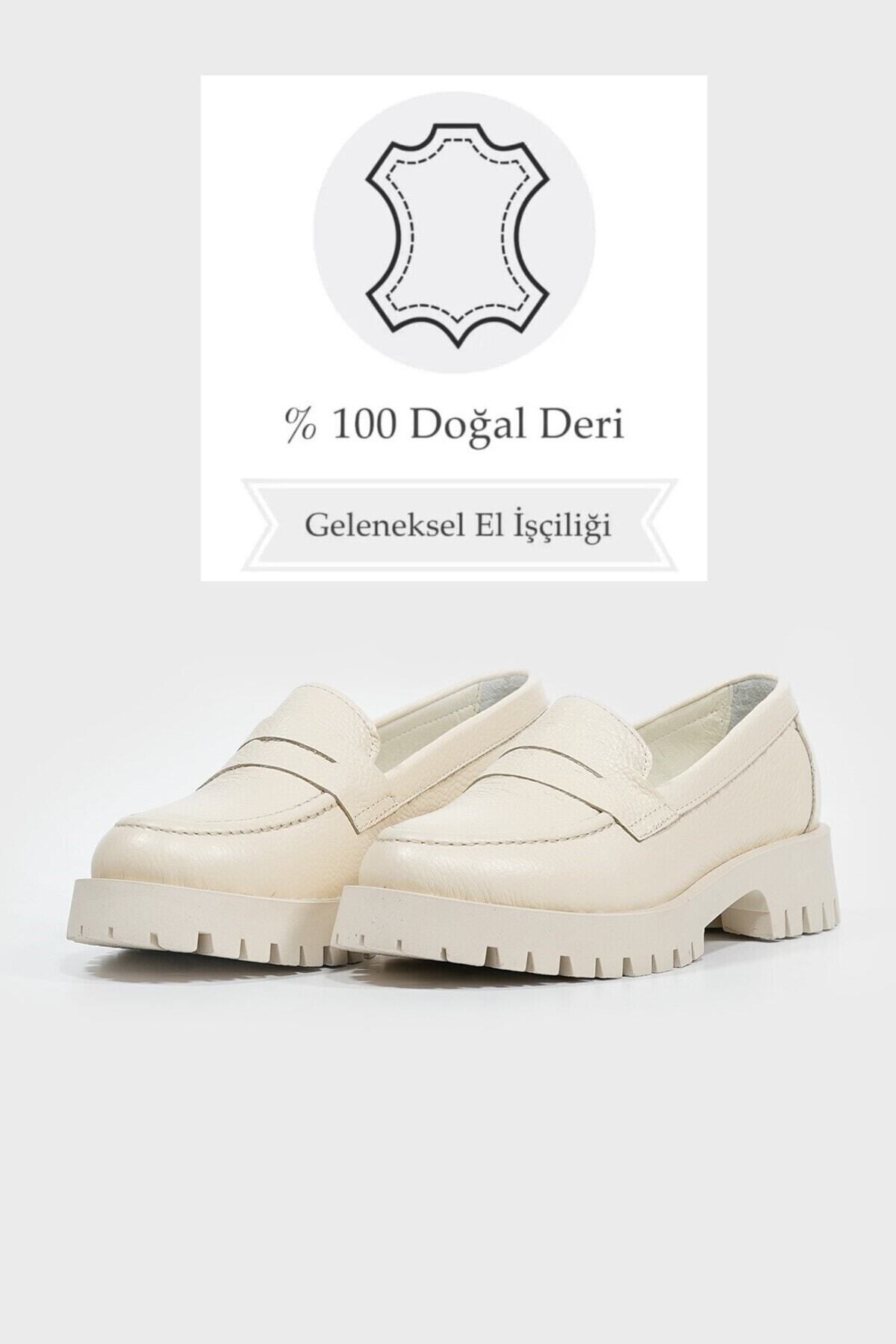KADIN BEJ HAKİKİ DOĞAL DERİ LOAFER AYAKKABI
