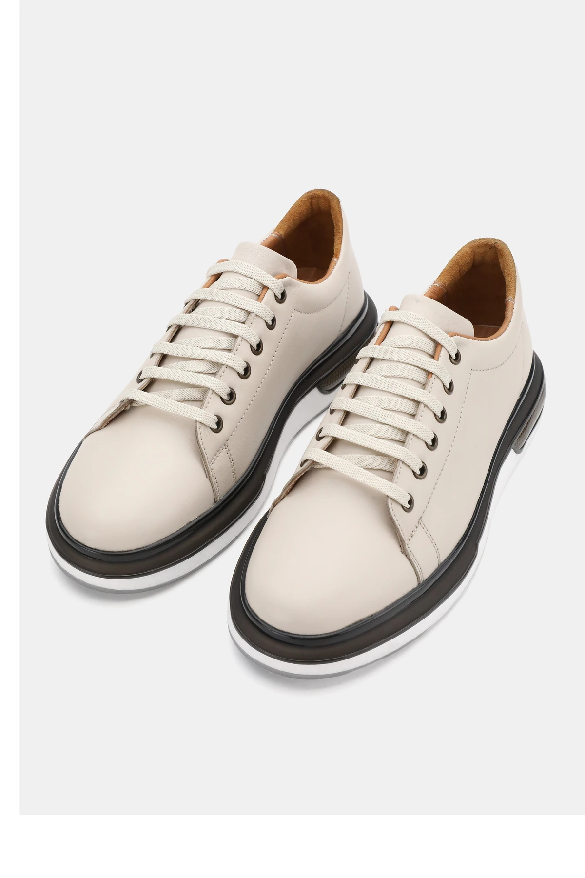 ERKEK BEJ HAKİKİ DOĞAL DERİ BAĞCIKLI SNEAKER AYAKKABI