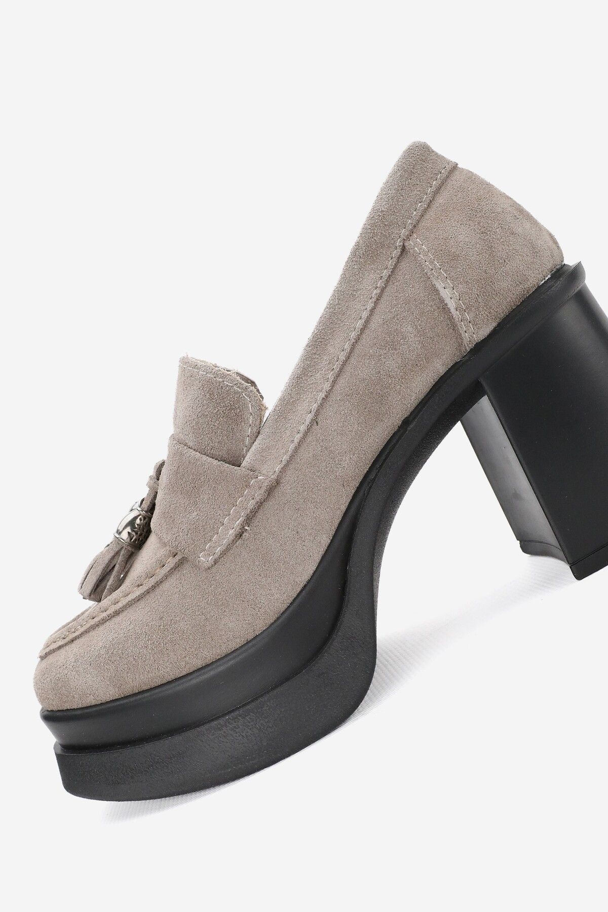 KADIN TABA SÜET HAKİKİ DERİ YÜKSEK TOPUKLU PLATFORMLU LOAFER AYAKKABI