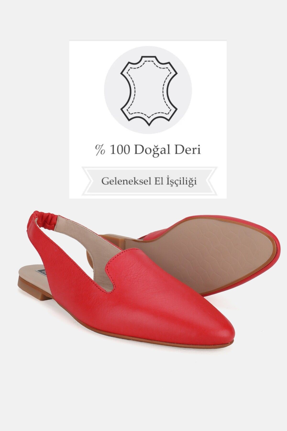 KADIN KIRMIZI HAKİKİ DOĞAL DERİ AÇIK SANDALET BABET