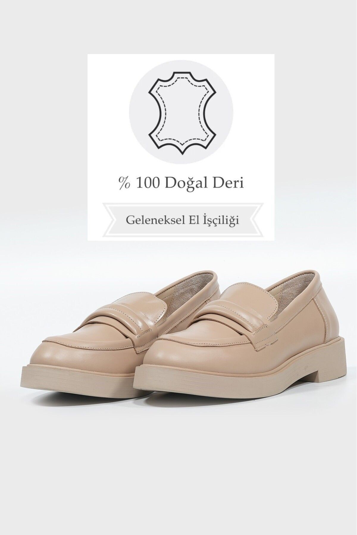 KADIN BEJ HAKİKİ DOĞAL DERİ LOAFER AYAKKABI