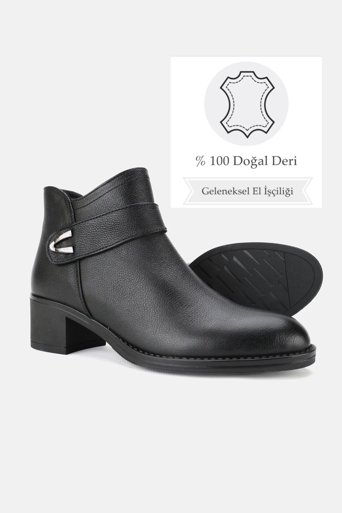 KADIN SİYAH HAKİKİ DOĞAL DERİ 36-41 NUMARA KISA TOPUKLU BOT & BOOTİE