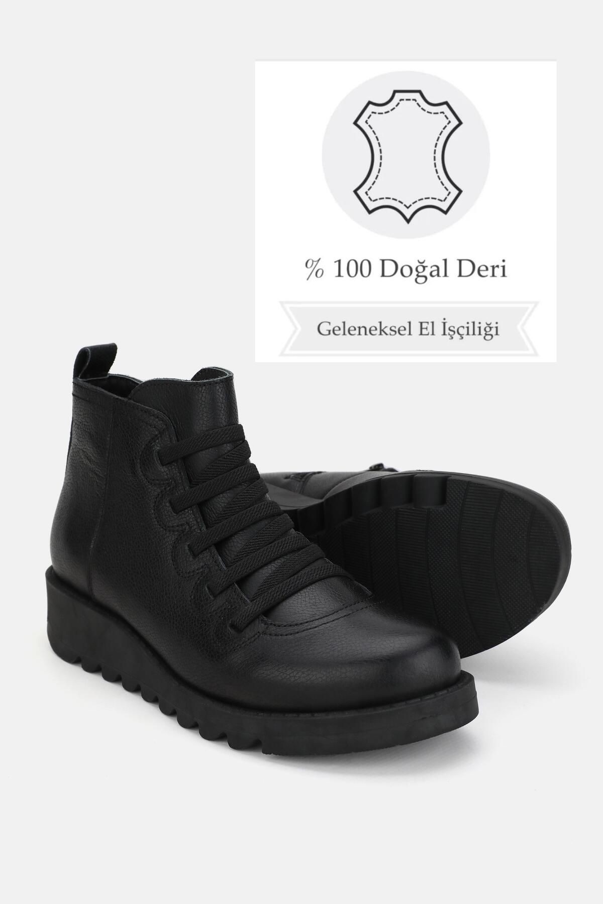KADIN SİYAH HAKİKİ DOĞAL DERİ 36-41 NUMARA KISA BOT & BOOTİE