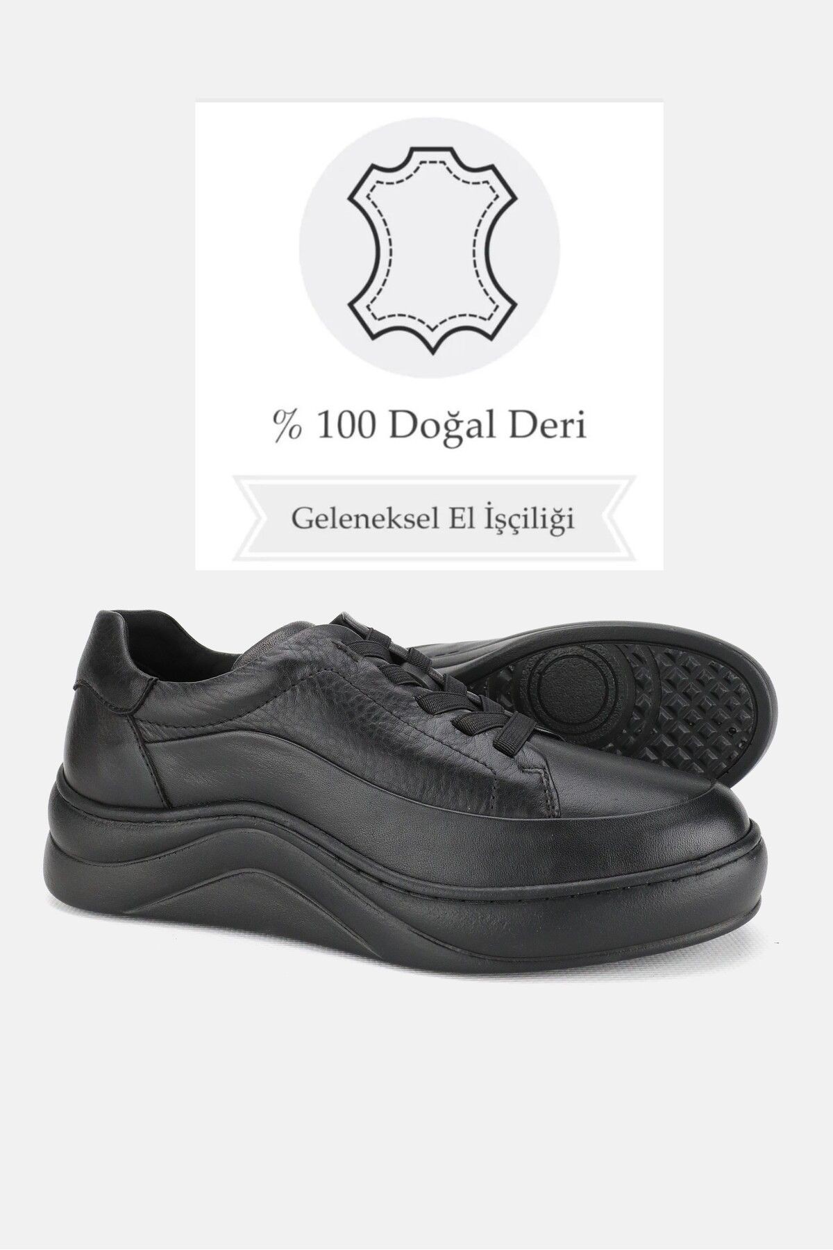 KADIN SİYAH HAKİKİ DOĞAL DERİ 36-41 NUMARA LASTİK BAĞCIKLI SNEAKER CASUAL AYAKKABI