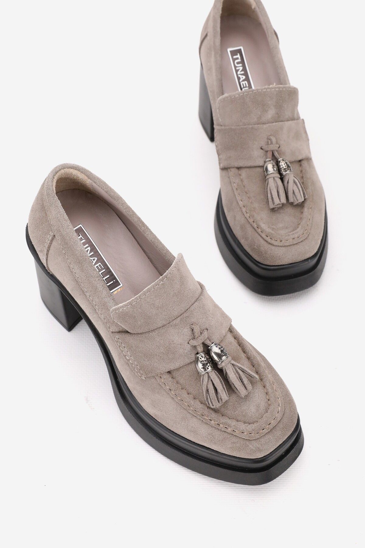 KADIN TABA SÜET HAKİKİ DERİ YÜKSEK TOPUKLU PLATFORMLU LOAFER AYAKKABI