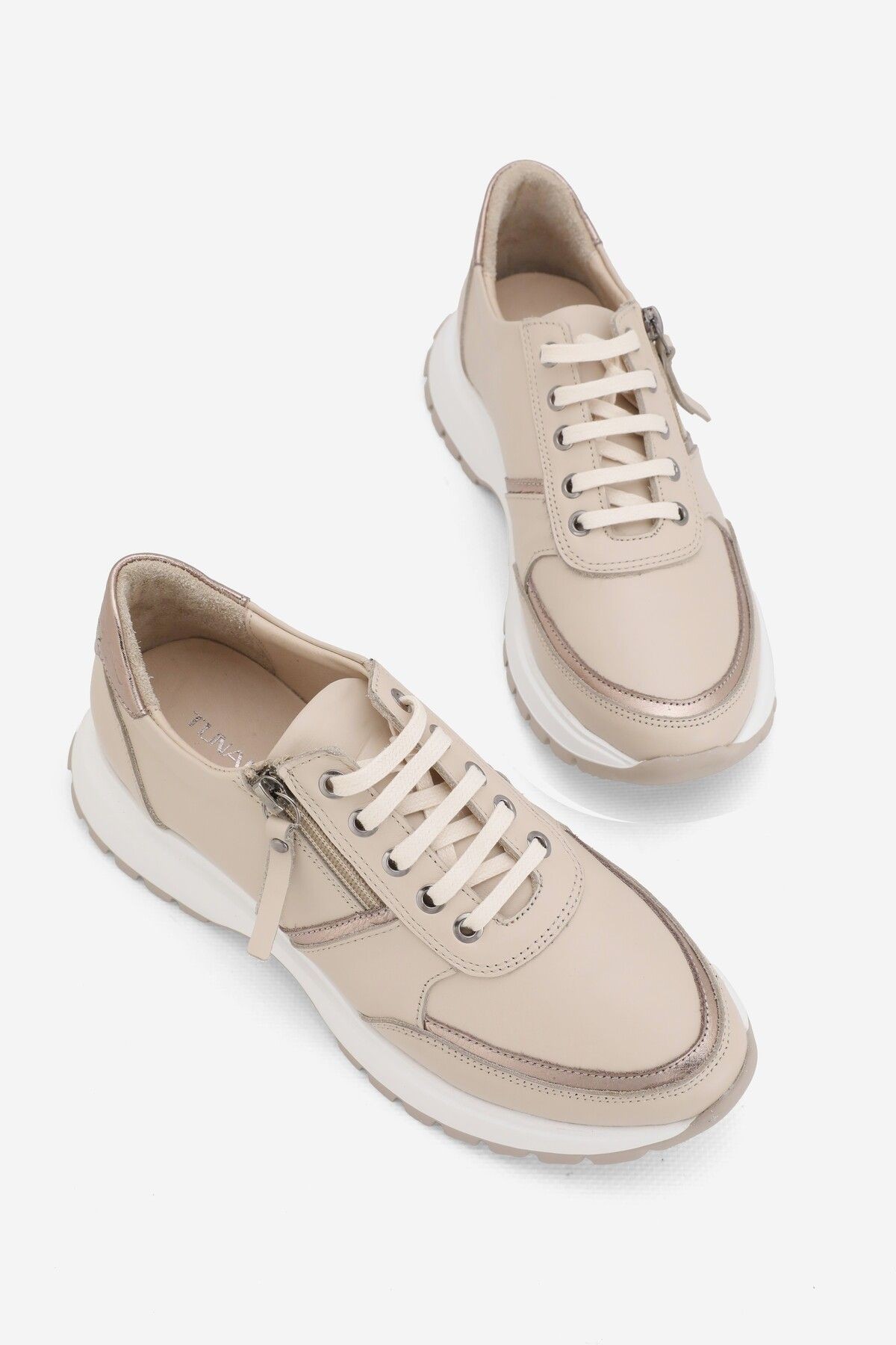KADIN BEJ HAKİKİ DOĞAL DERİ BAĞCIKLI SNEAKER CASUAL AYAKKABI