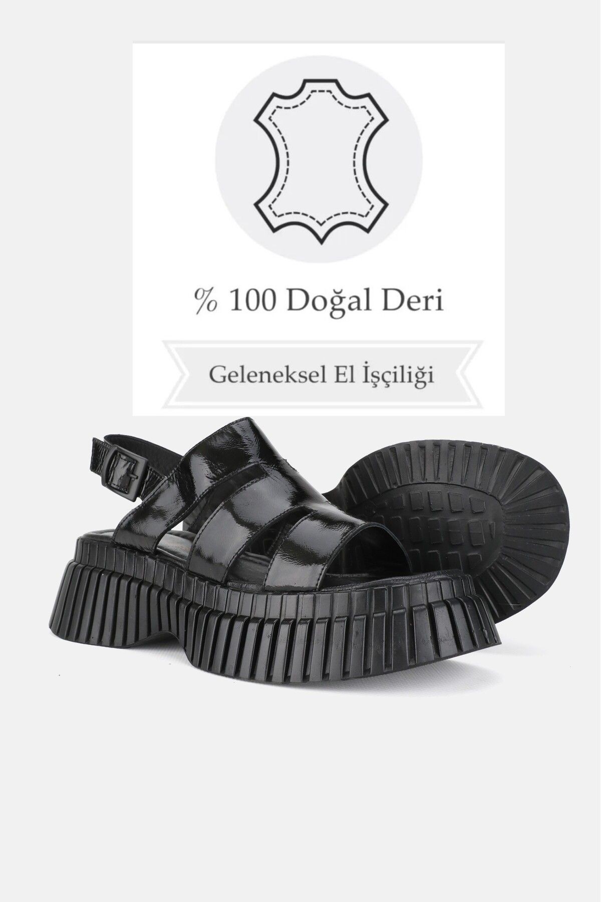 KADIN SİYAH RUGAN HAKİKİ DOĞAL DERİ 36-41 NUMARA SANDALET