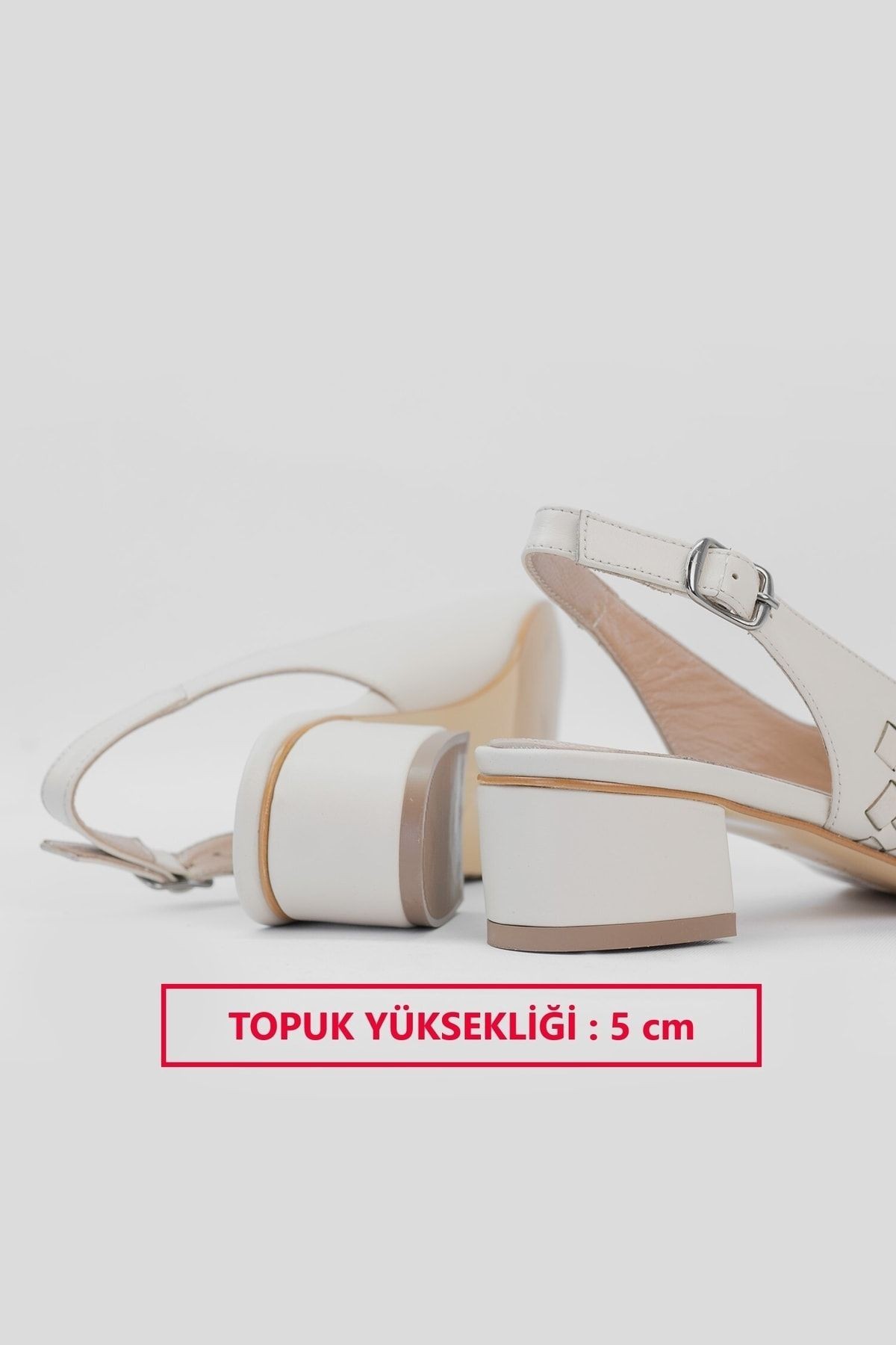 Kadın Bej Örgülü Hakiki Deri 35-41 Numara Topuklu Ayakkabı