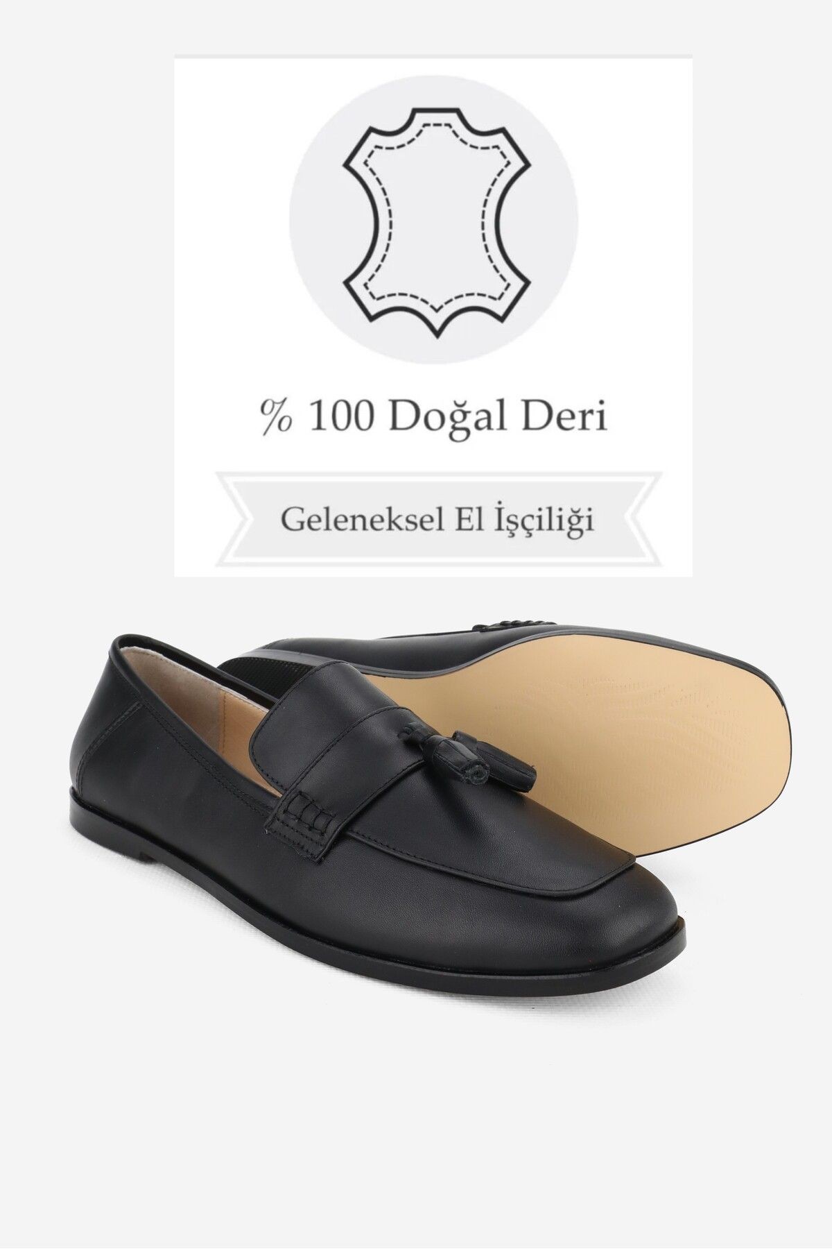 KADIN SİYAH HAKİKİ DOĞAL DERİ 35-41 NUMARA PÜSKÜLLÜ BABET